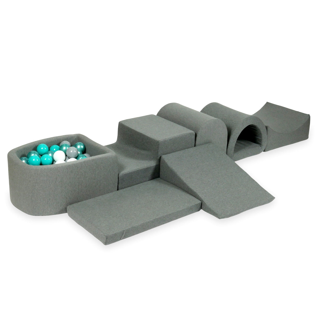 Mimii großes Schaumstoff-Spielset mit Mini-Bällebad in Grau – mit 100 Bällen