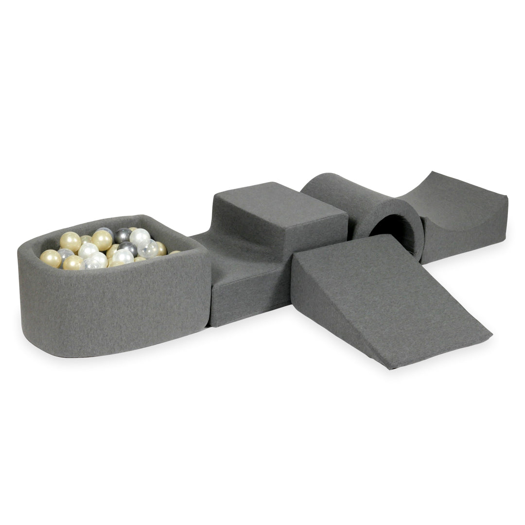 Foam play set with bridge and micro ball pit grey + 100 balls