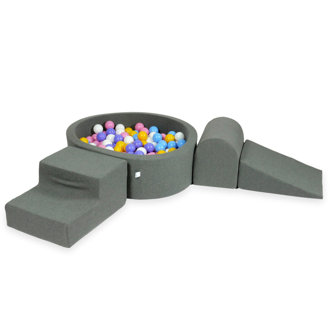 Mimii Schaumstoff-Spielset mit rundem Bällebad 90 × 30 cm in Grau – mit 200 Bällen