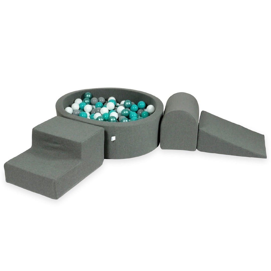 Mimii Schaumstoff-Spielset mit rundem Bällebad 90 × 30 cm in Grau – mit 200 Bällen