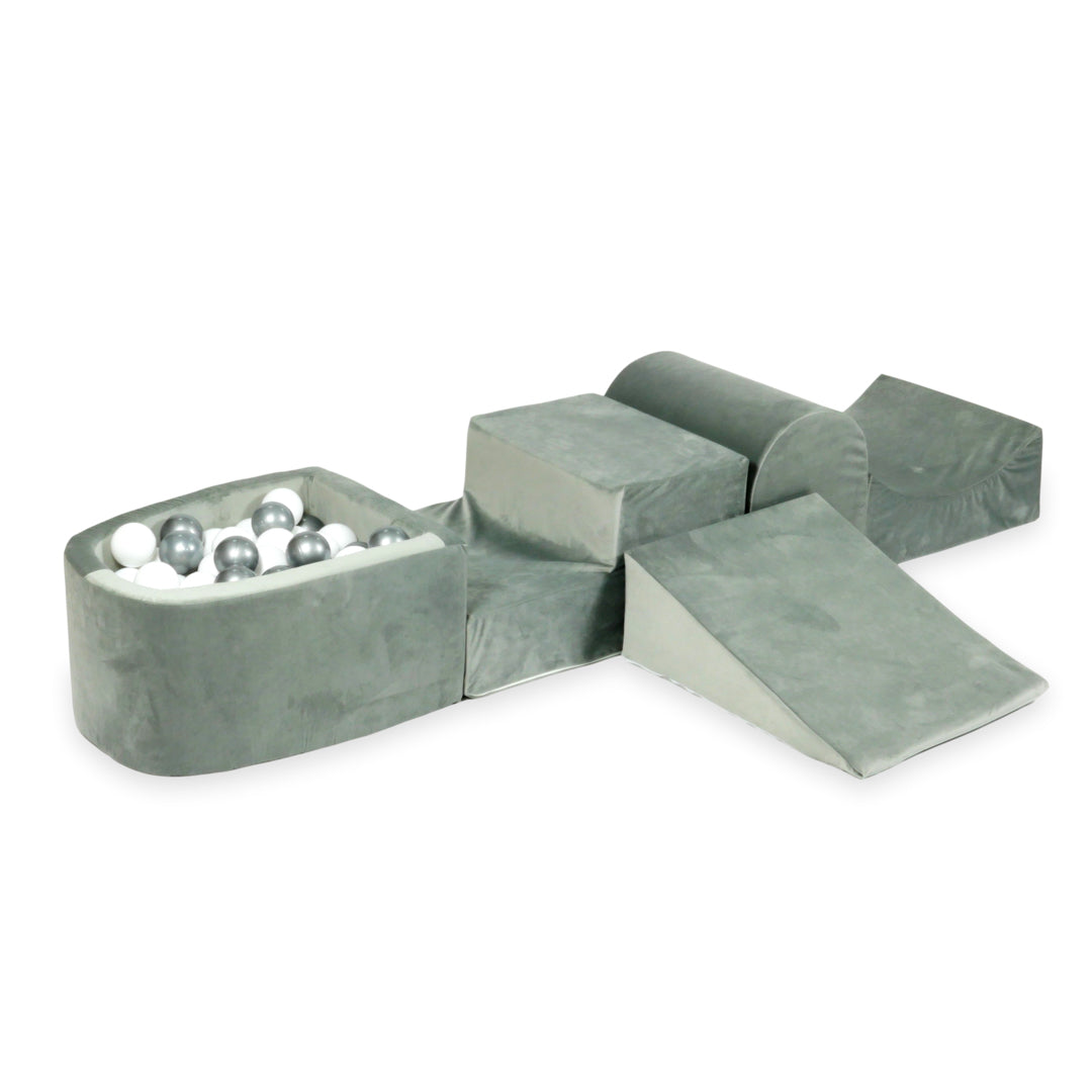 Piankowy plac zabaw z górką i basenem micro velvet szary + 100 piłek