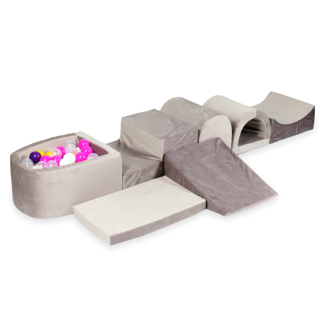 Największy piankowy plac zabaw z basenem micro velvet lila + 100 piłek