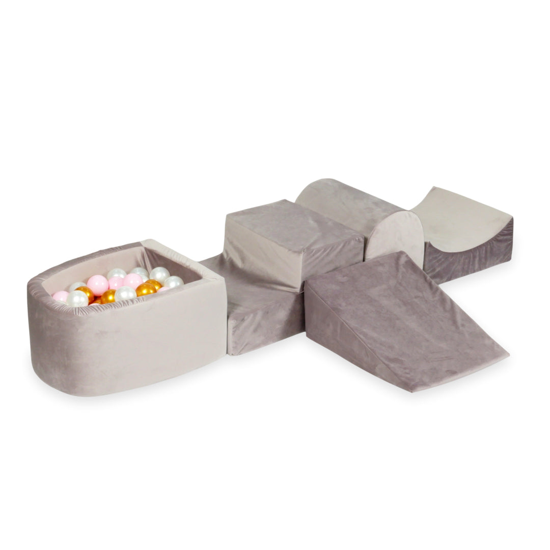 Piankowy plac zabaw z górką i basenem micro velvet lila + 100 piłek