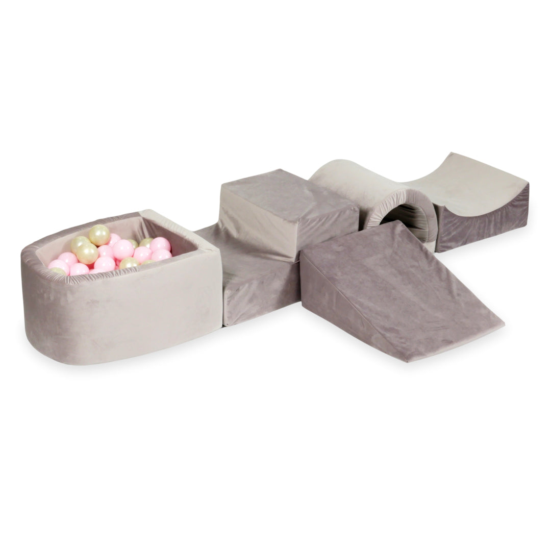 Piankowy plac zabaw z mostem i basenem micro velvet lila + 100 piłek