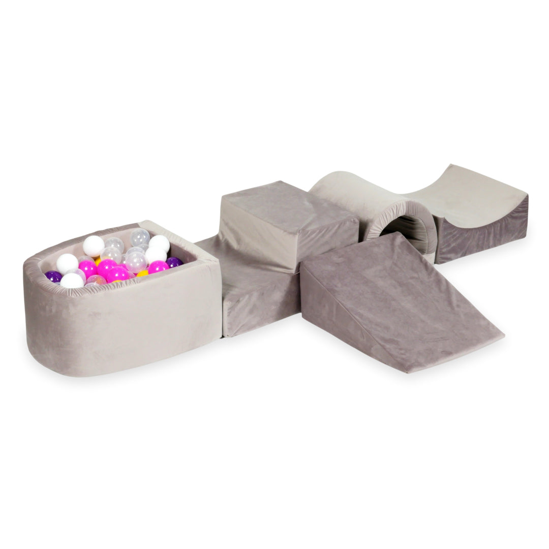 Piankowy plac zabaw z mostem i basenem micro velvet lila + 100 piłek