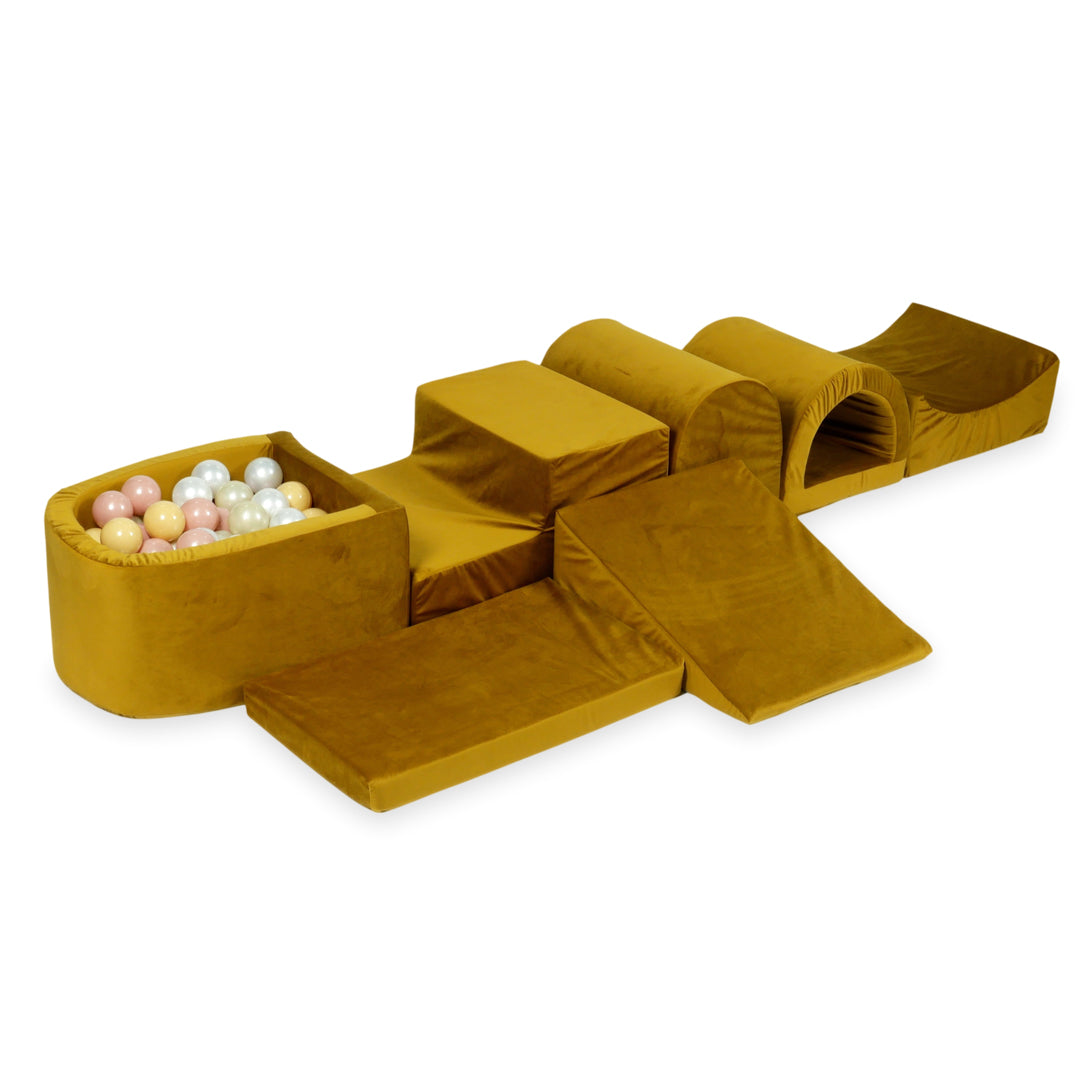 Mimii großes Schaumstoff-Spielset mit Mini-Bällebad aus Samt in Gold – mit 100 Bällen