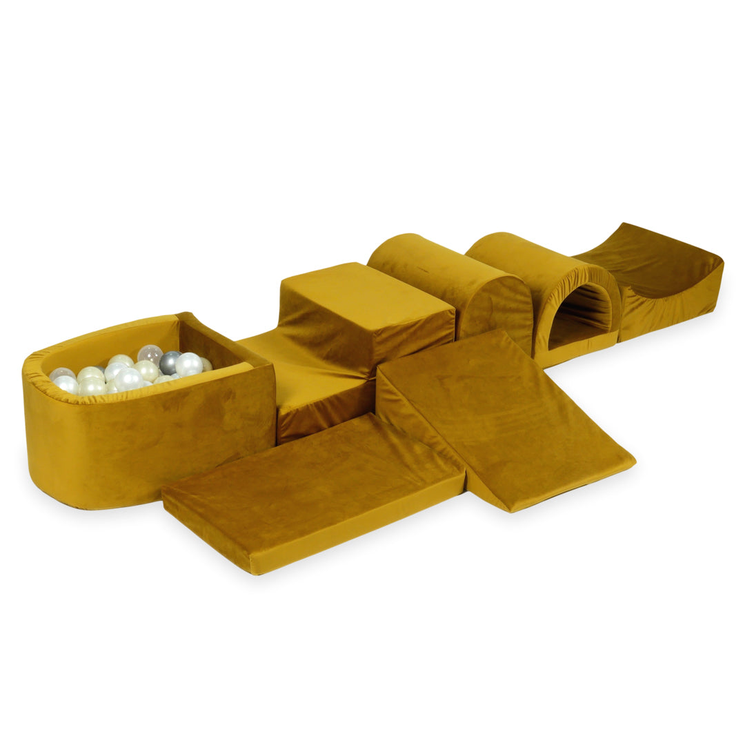 Mimii großes Schaumstoff-Spielset mit Mini-Bällebad aus Samt in Gold – mit 100 Bällen