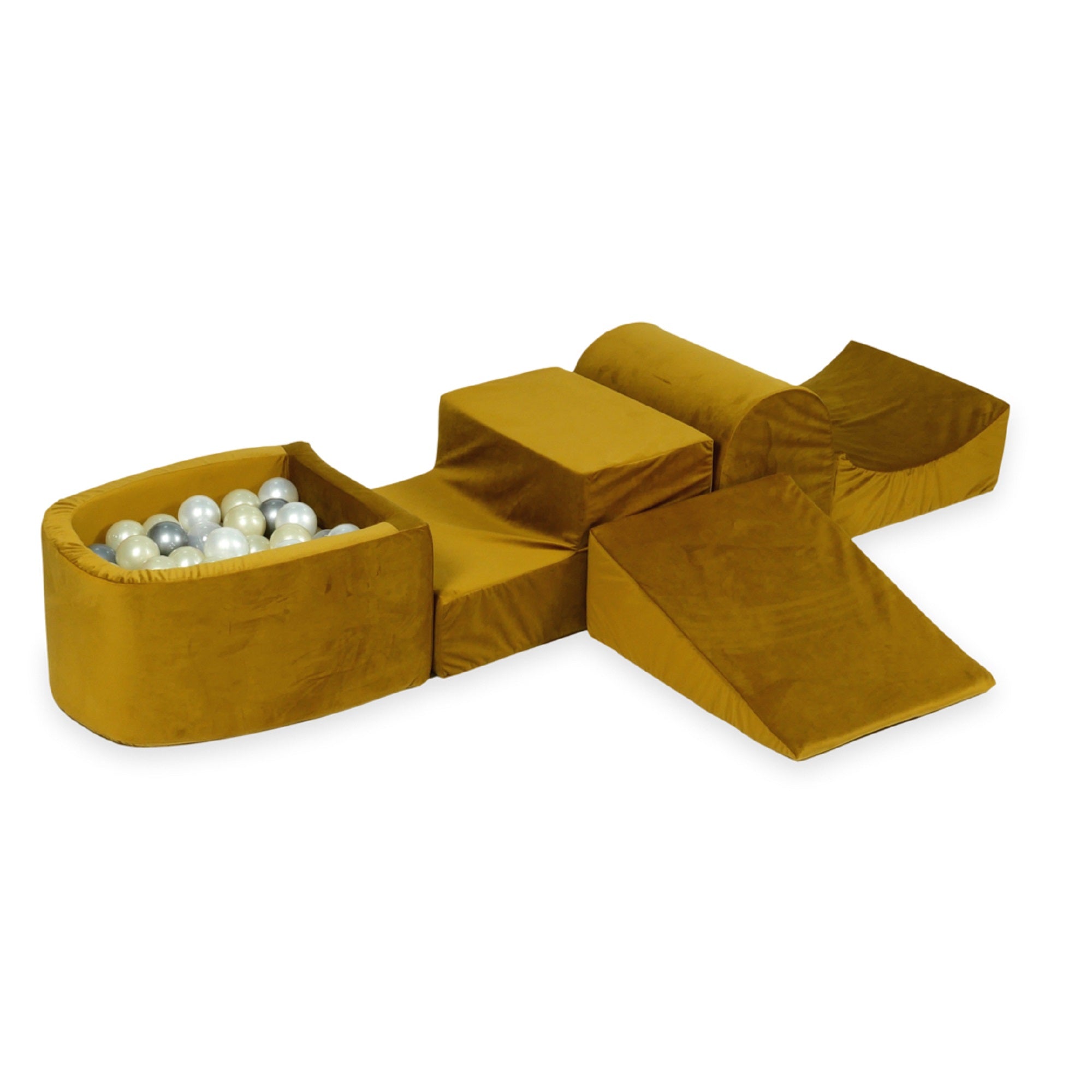 Piankowy plac zabaw z górką i basenem micro velvet złoty + 100 piłek
