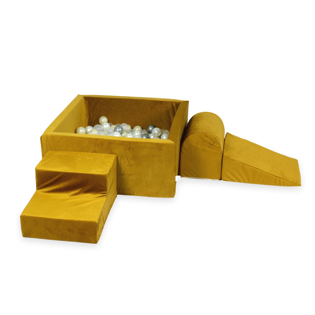 Piankowy plac zabaw z kwadratowym basenem 90x90x40 velvet złoty + 400 piłek