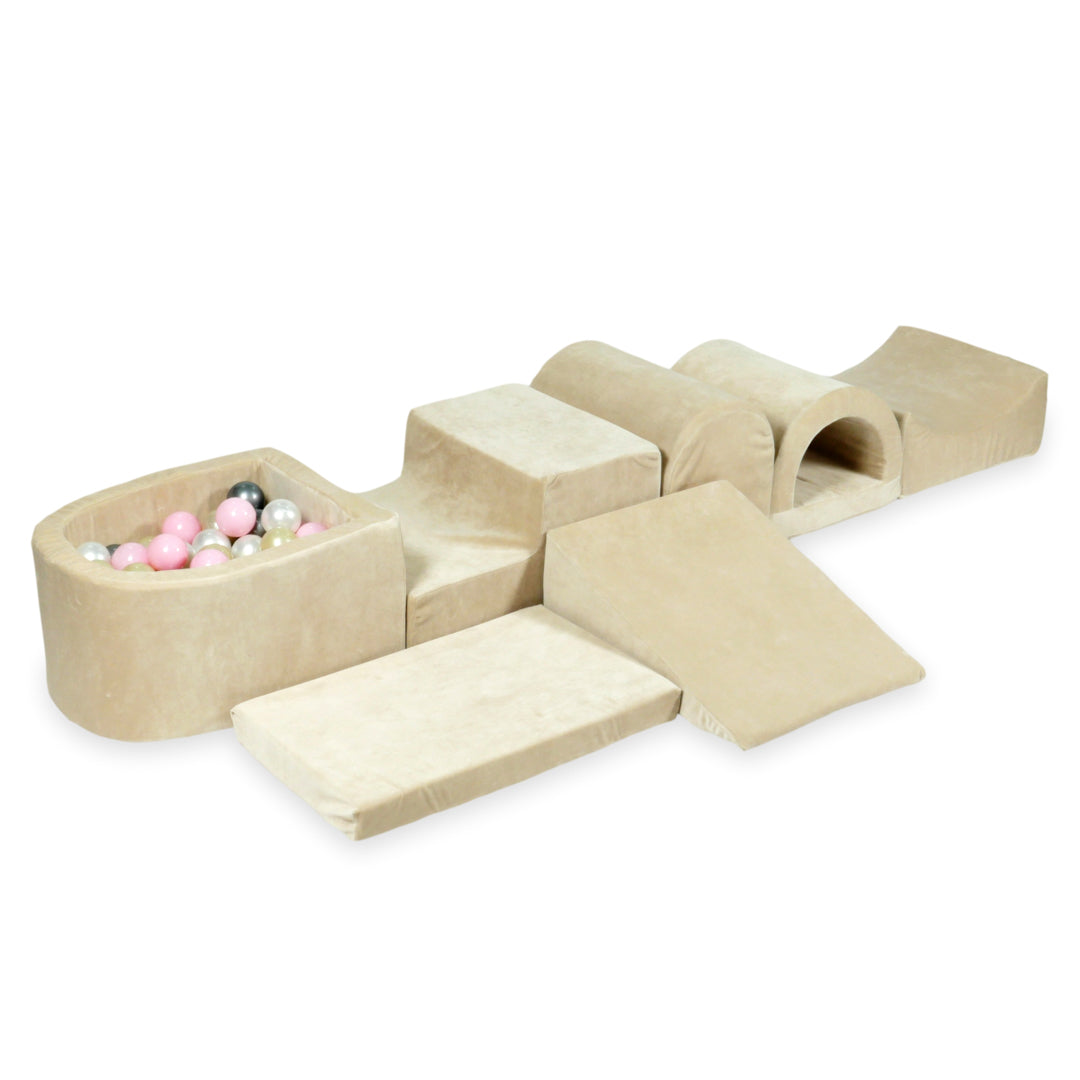 Największy piankowy plac zabaw z basenem micro Velvet Soft beżowy + 100 piłek