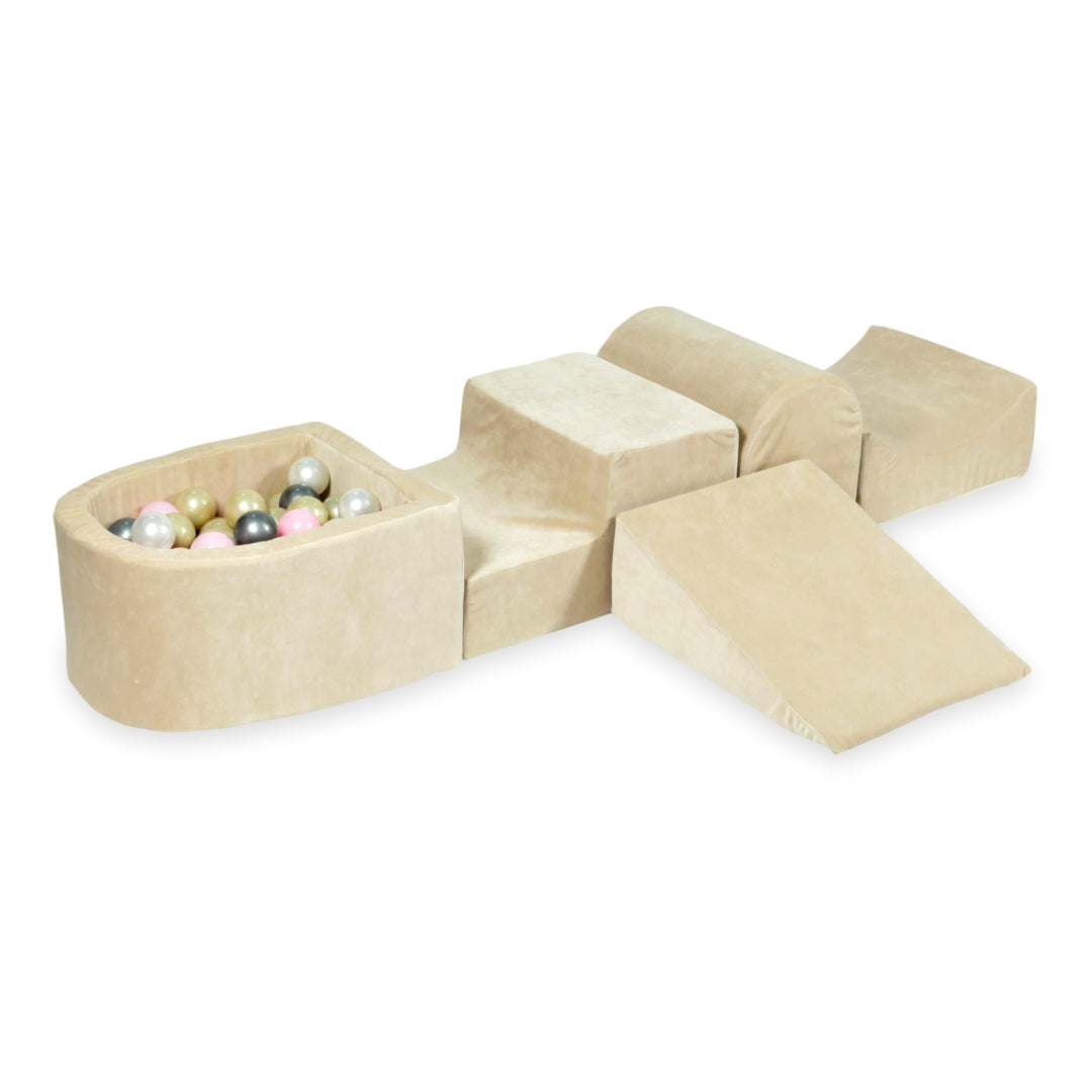 Piankowy plac zabaw z górką i basenem micro Velvet Soft beżowy + 100 piłek