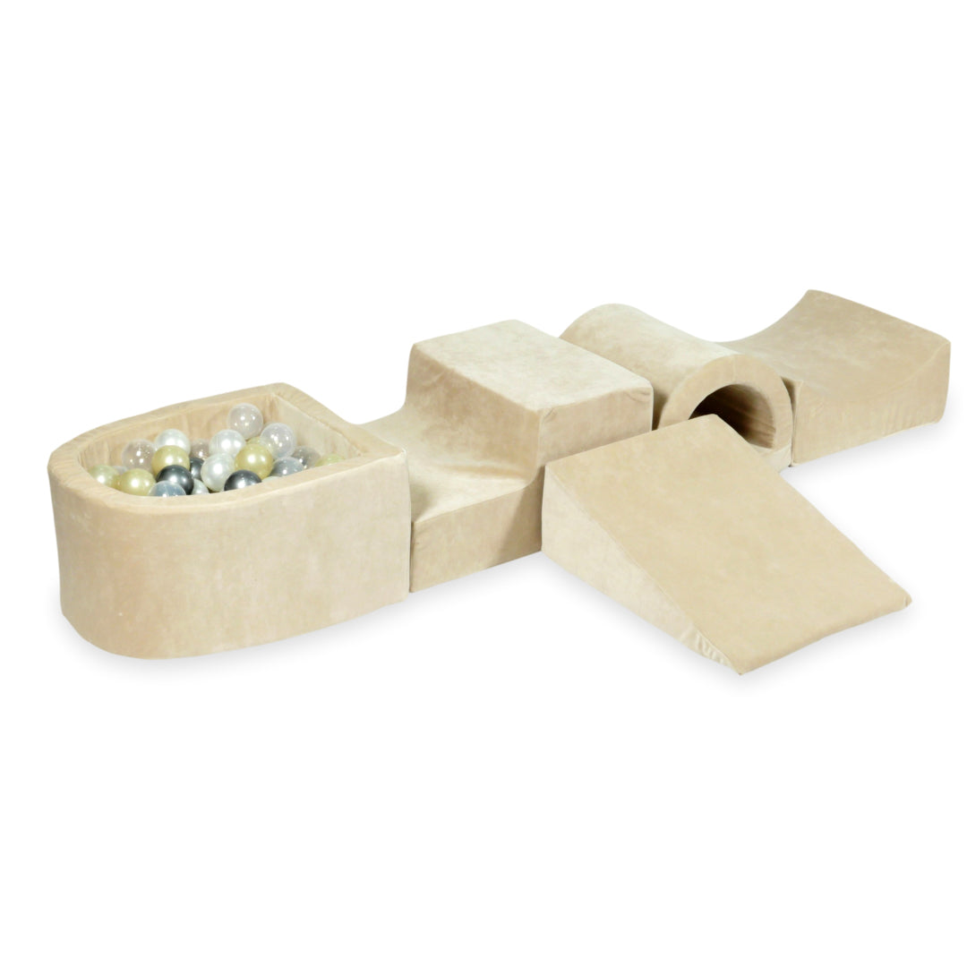 Piankowy plac zabaw z mostem i basenem micro Velvet Soft beżowy + 100 piłek