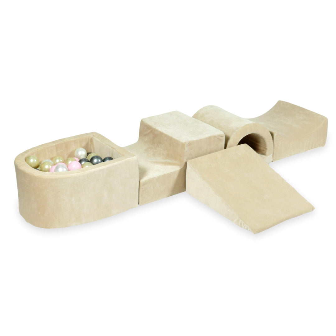 Piankowy plac zabaw z mostem i basenem micro Velvet Soft beżowy + 100 piłek