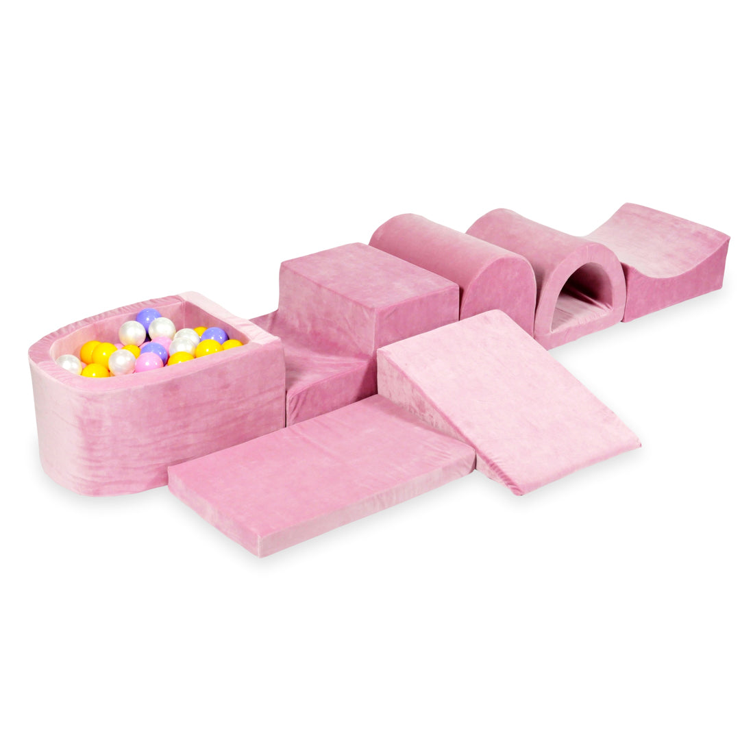 Mimii großes Schaumstoff-Spielset mit Mini-Bällebad aus Velvet Soft in Rosa – mit 100 Bällen