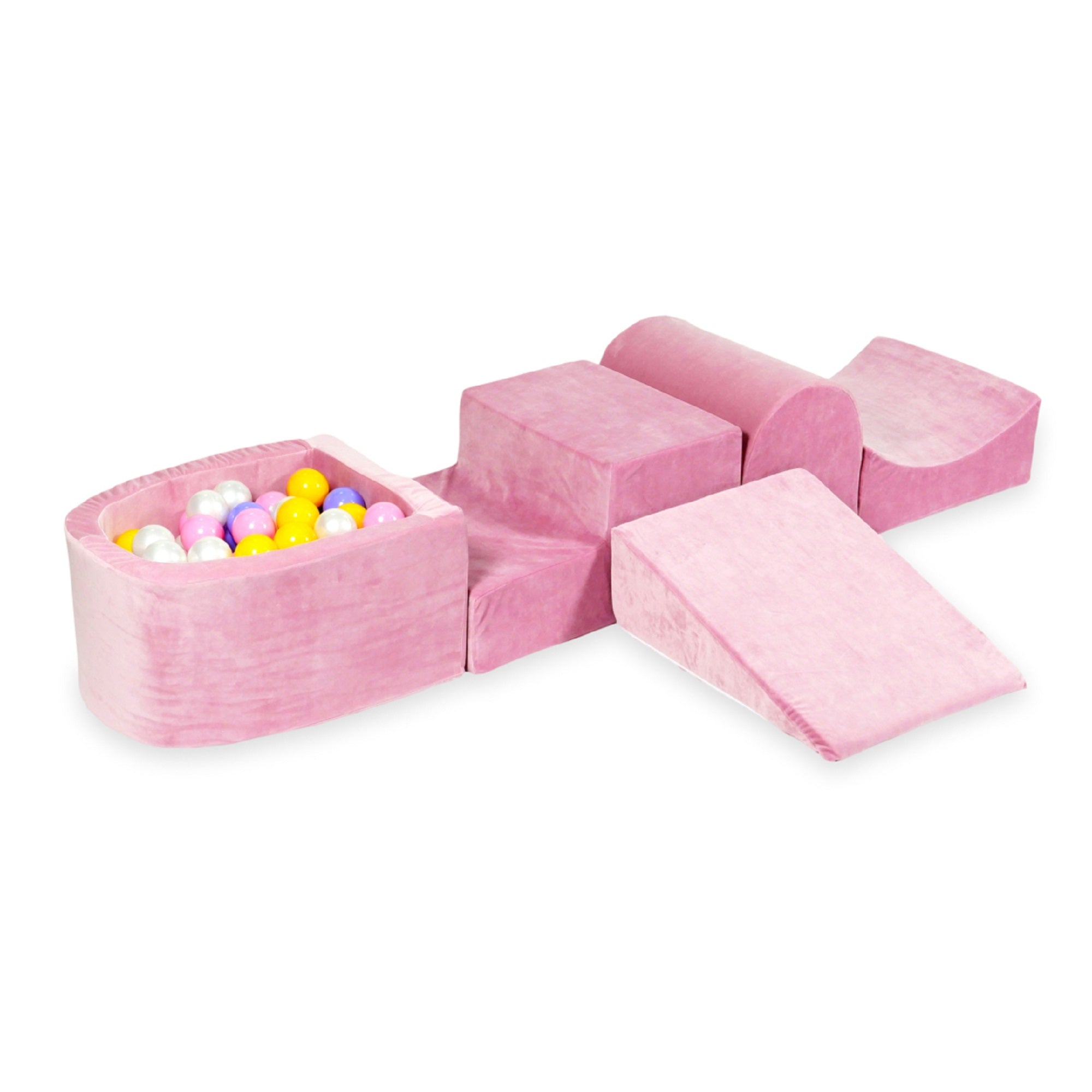 Piankowy plac zabaw z górką i basenem micro Velvet Soft różowy + 100 piłek