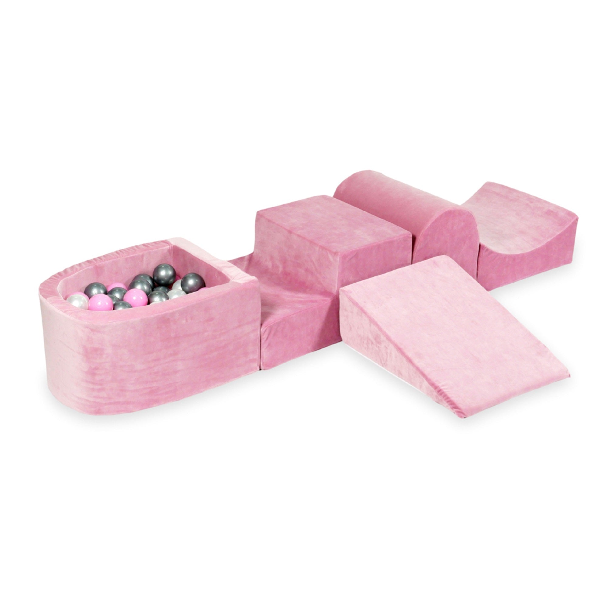 Piankowy plac zabaw z górką i basenem micro Velvet Soft różowy + 100 piłek