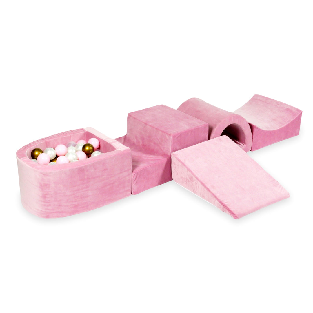 Foam play set with bridge and micro ball pit Velvet Soft pink + 100 balls