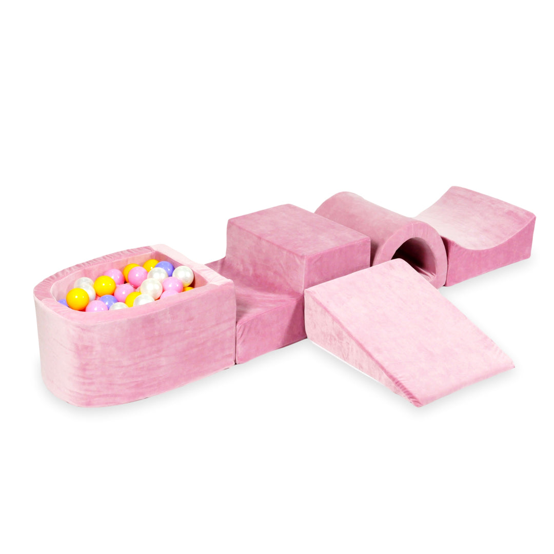 Piankowy plac zabaw z mostem i basenem micro Velvet Soft różowy + 100 piłek