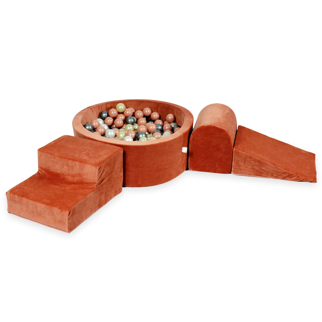 Mimii Schaumstoff-Spielset mit rundem Bällebad 90 × 30 cm aus Velvet Soft in Canyon Clay – mit 200 Bällen