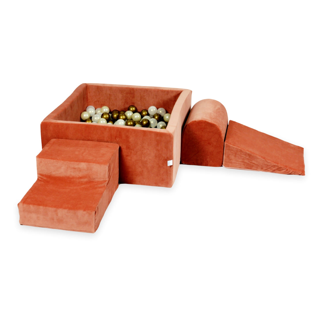 Piankowy plac zabaw z kwadratowym basenem 90x90x40 Velvet Soft Canyon Clay + 400 piłek