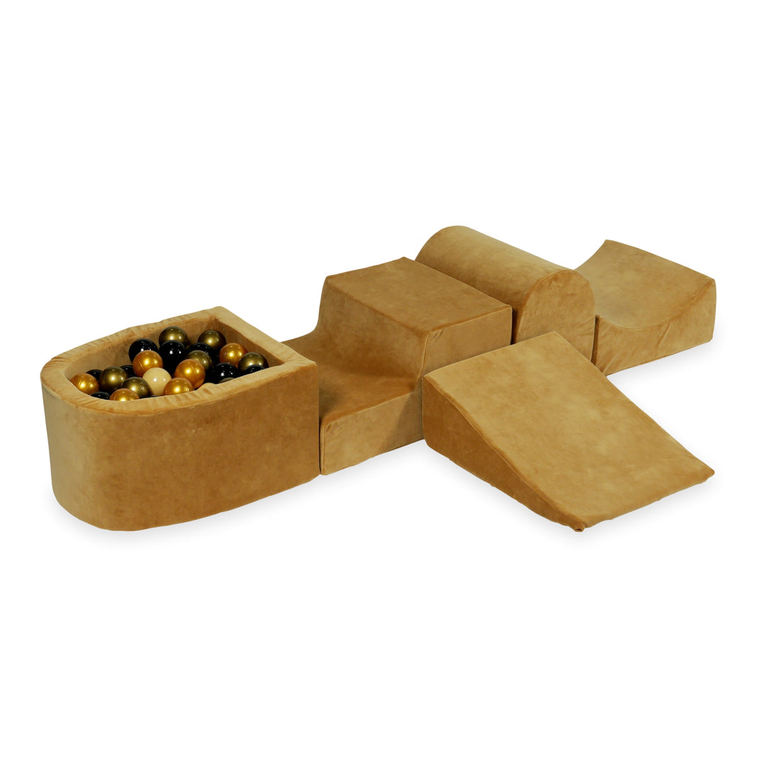 Piankowy plac zabaw z górką i basenem micro Velvet Soft Carmel + 100 piłek
