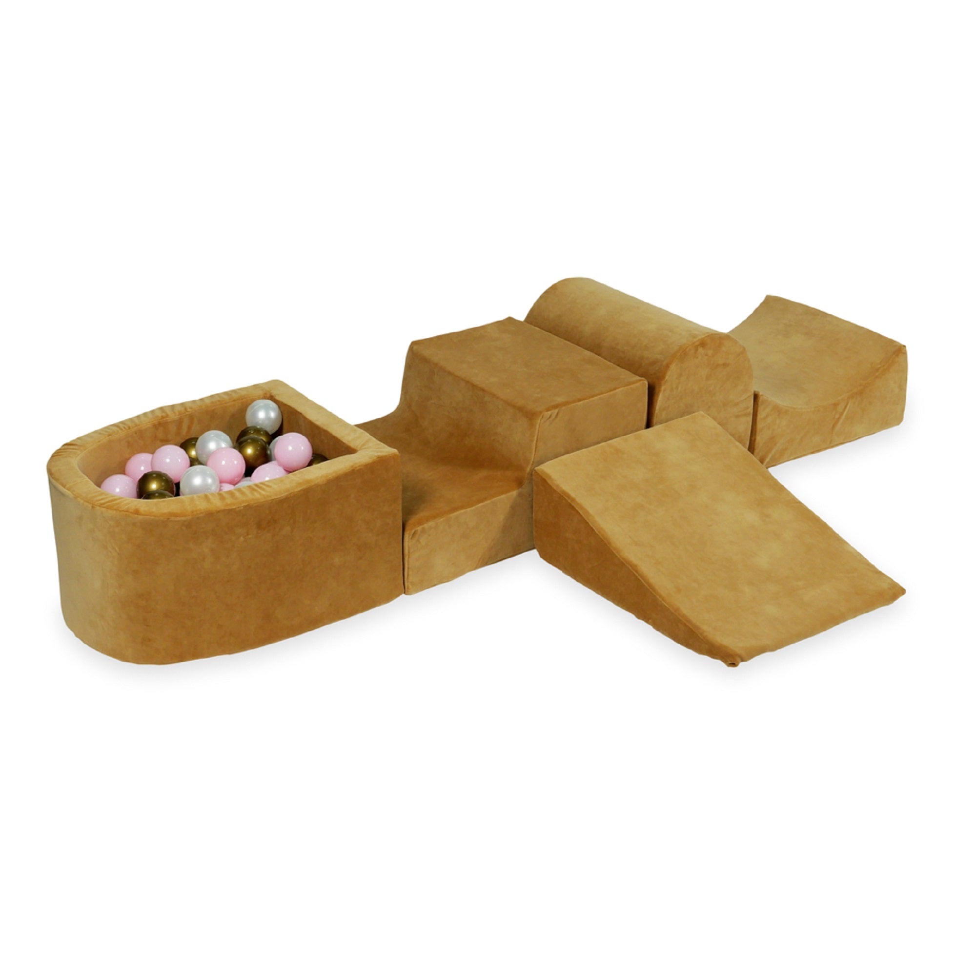 Piankowy plac zabaw z górką i basenem micro Velvet Soft Carmel + 100 piłek