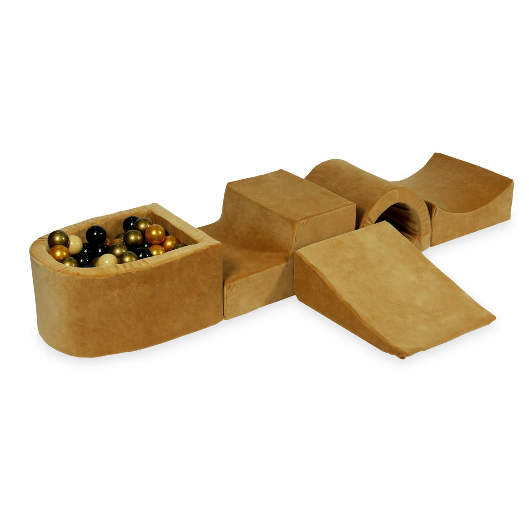 Piankowy plac zabaw z mostem i basenem micro Velvet Soft Carmel + 100 piłek