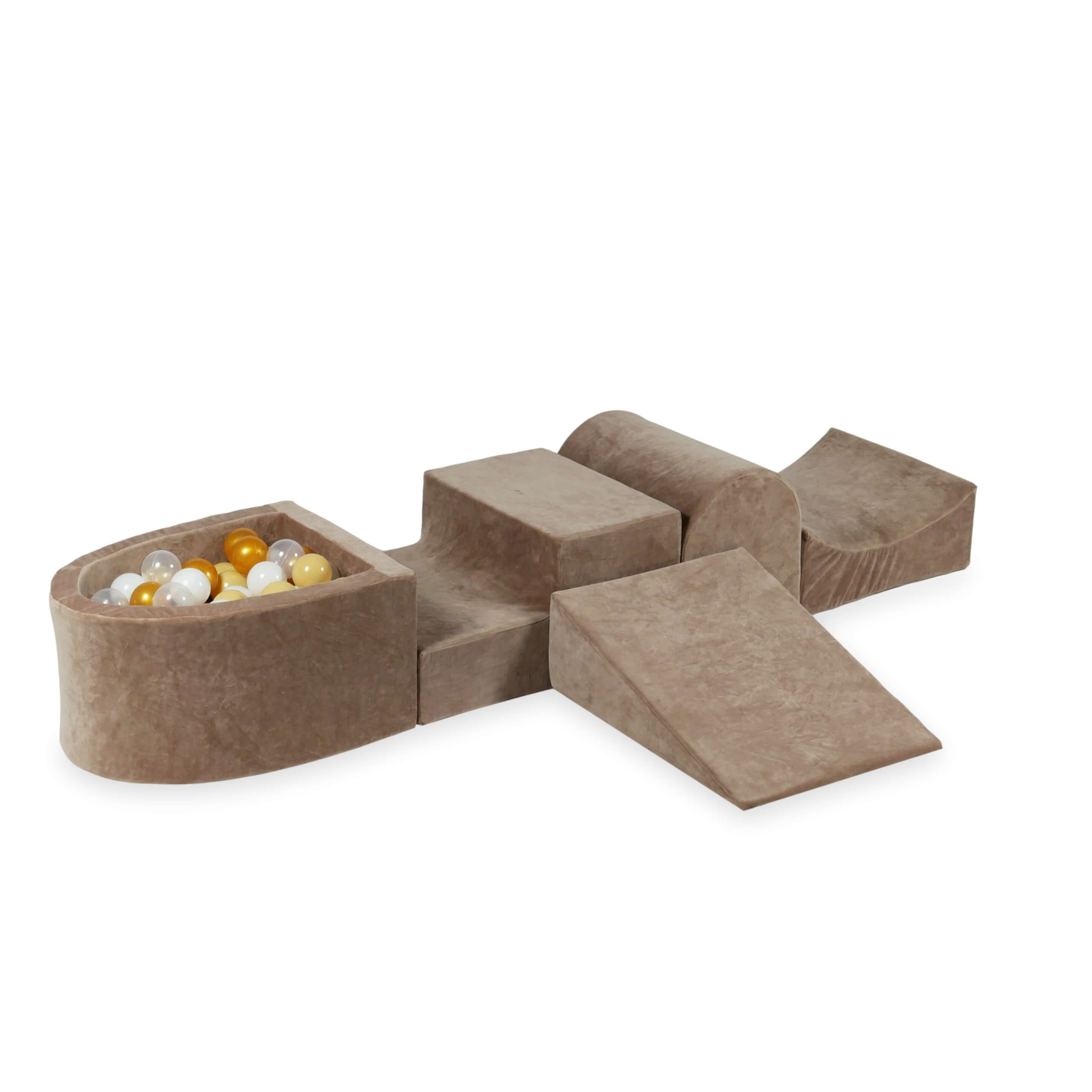 Piankowy plac zabaw z górką i basenem micro Velvet Soft brązowy + 100 piłek