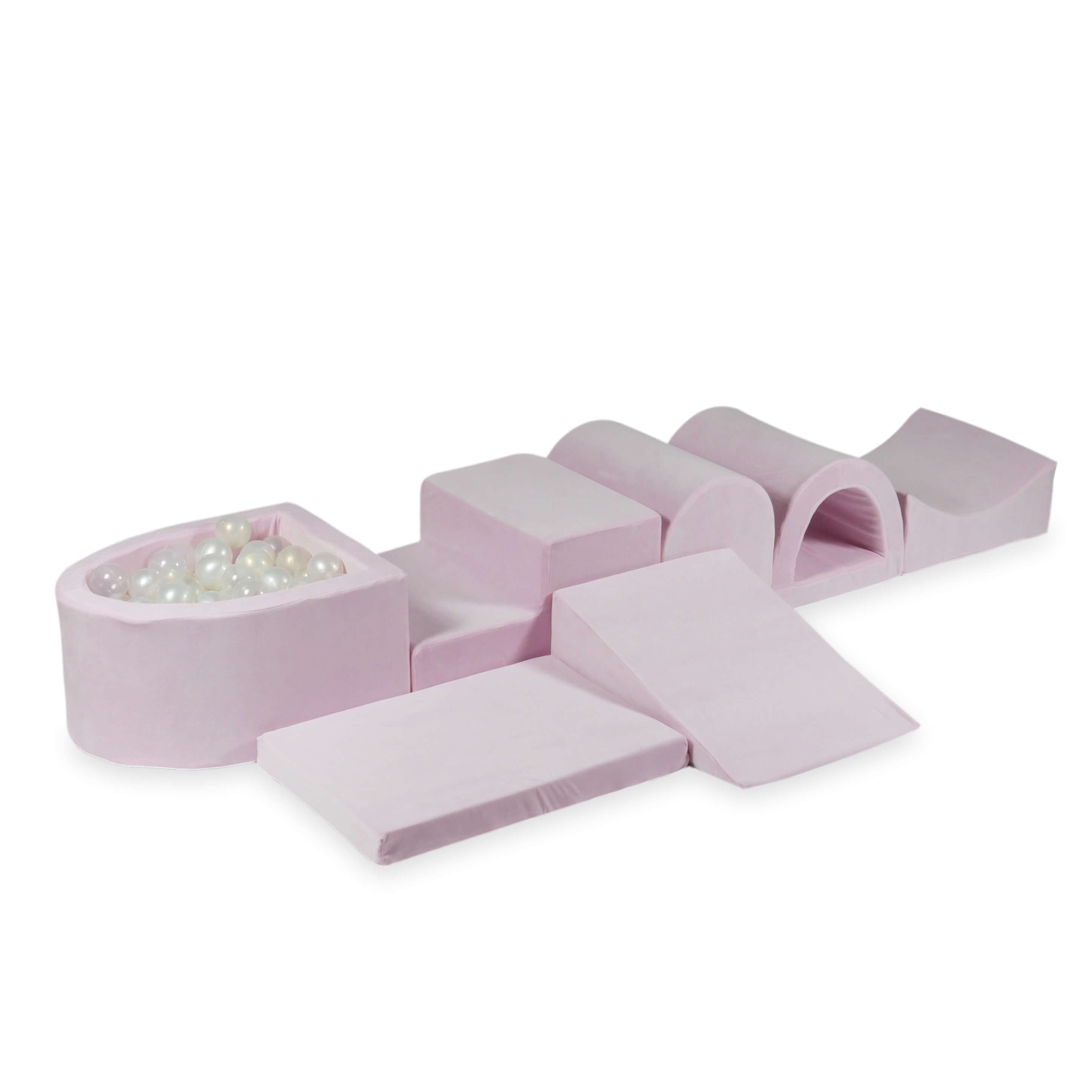 Mimii großes Schaumstoff-Spielset mit Mini-Bällebad aus Velvet Soft in Hellrosa – mit 100 Bällen