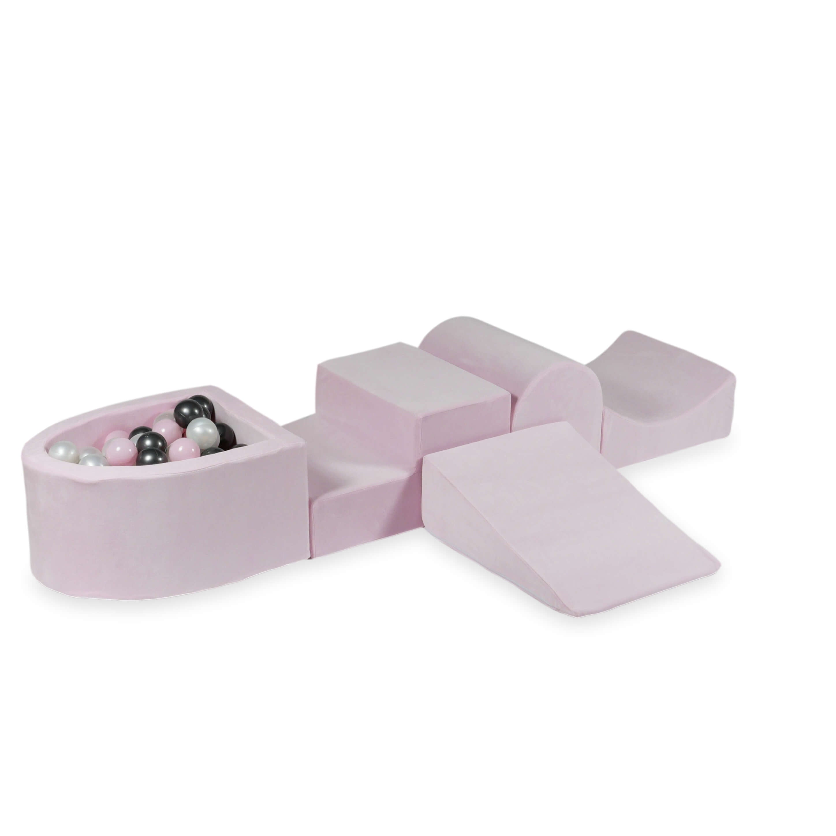 Piankowy plac zabaw z górką i basenem micro Velvet Soft jasnoróżowy + 100 piłek