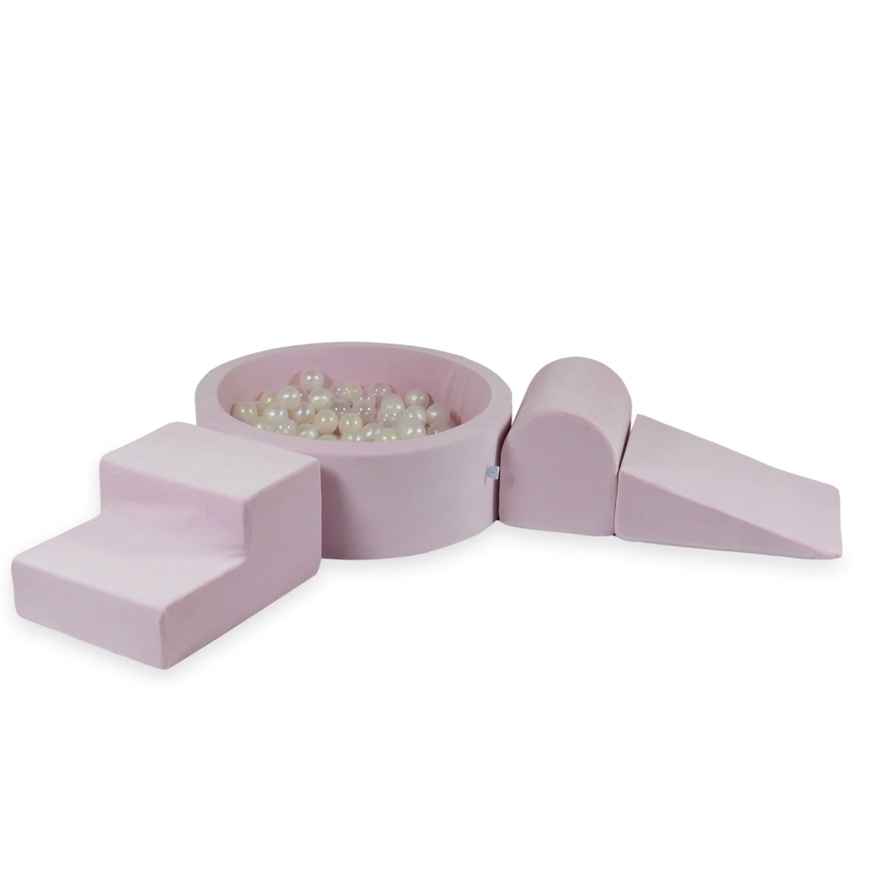 Mimii Schaumstoff-Spielset mit rundem Bällebad 90 × 30 cm aus Velvet Soft in Hellrosa – mit 200 Bällen