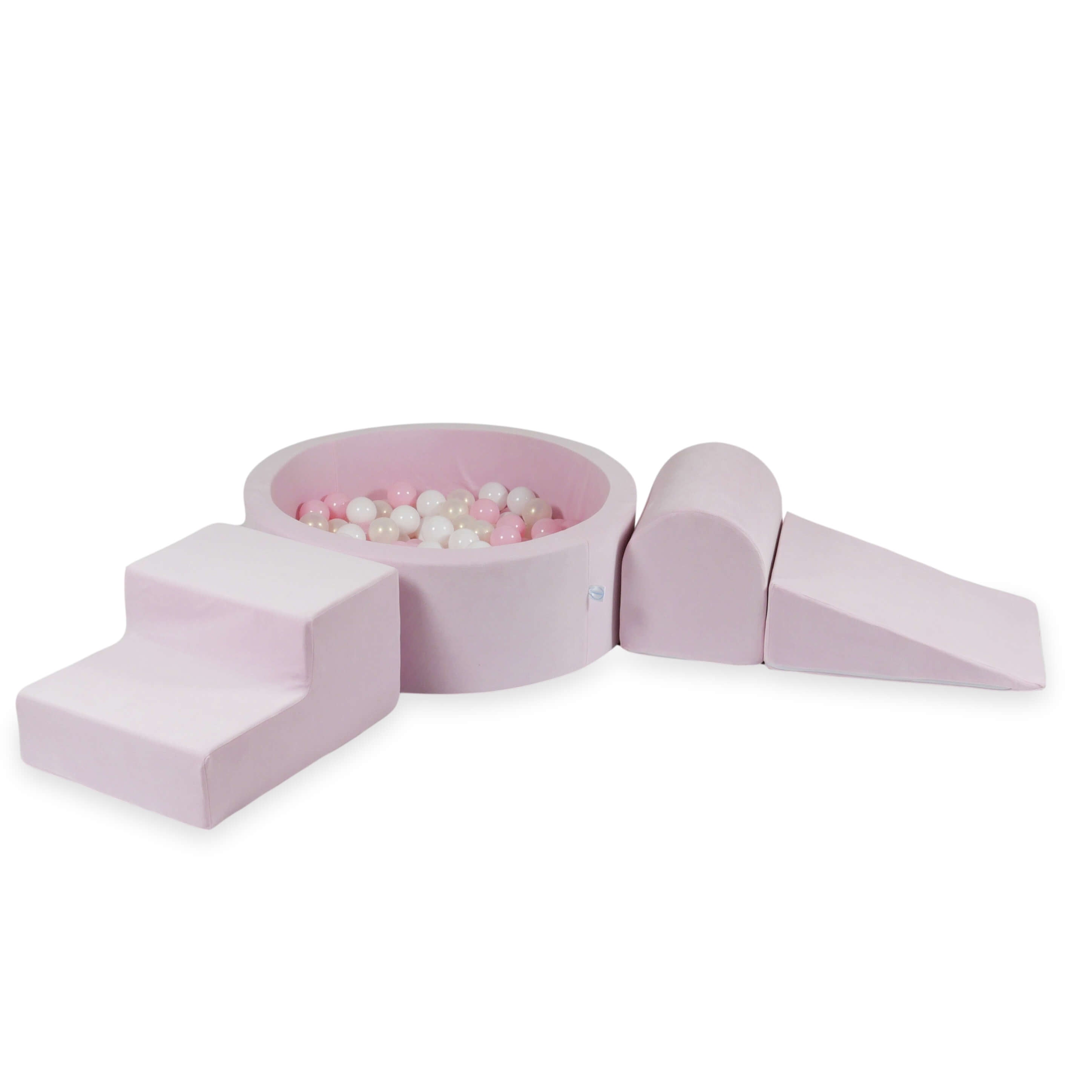 Mimii Schaumstoff-Spielset mit rundem Bällebad 90 × 30 cm aus Velvet Soft in Hellrosa – mit 200 Bällen