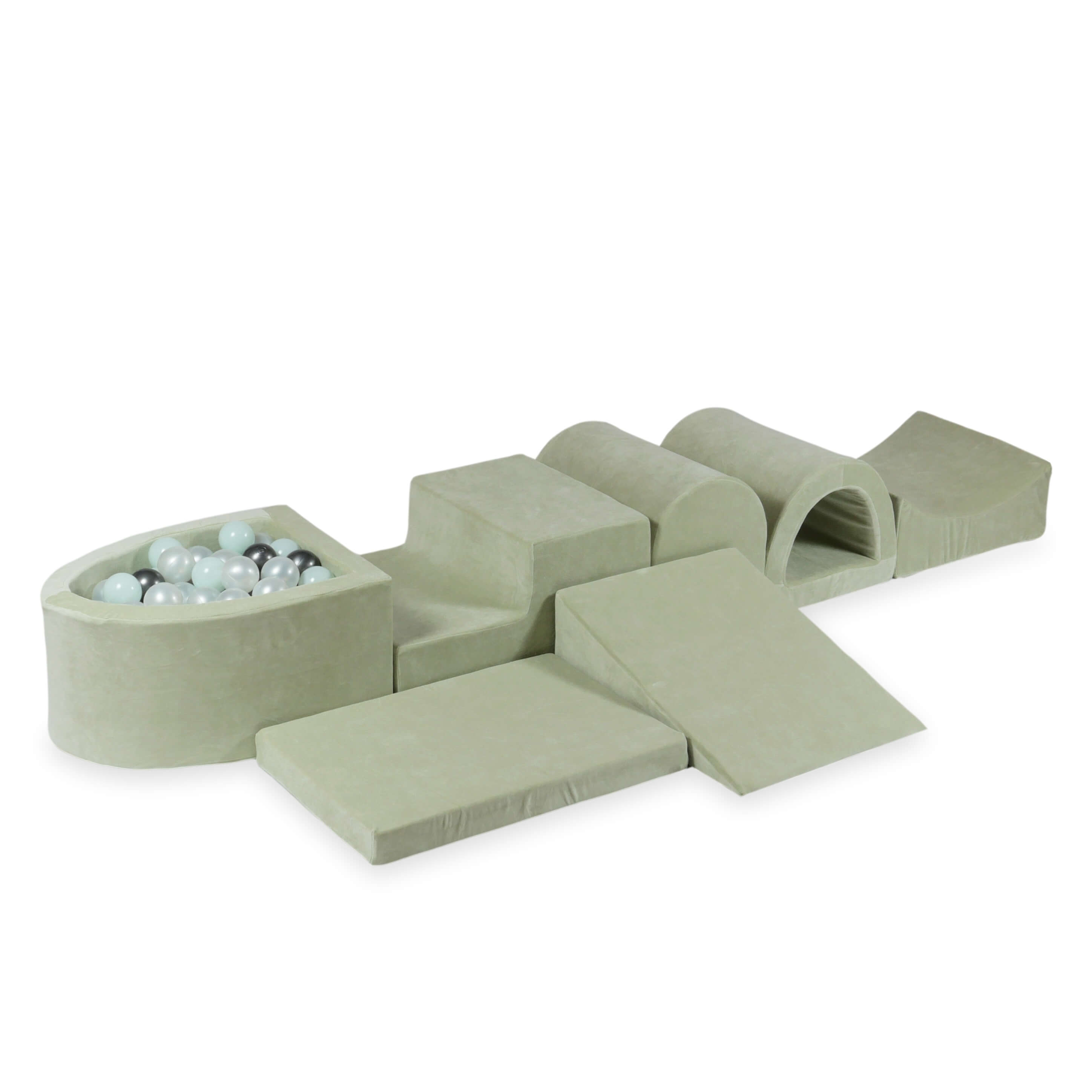 Największy piankowy plac zabaw z basenem micro Velvet Soft pistacjowy + 100 piłek