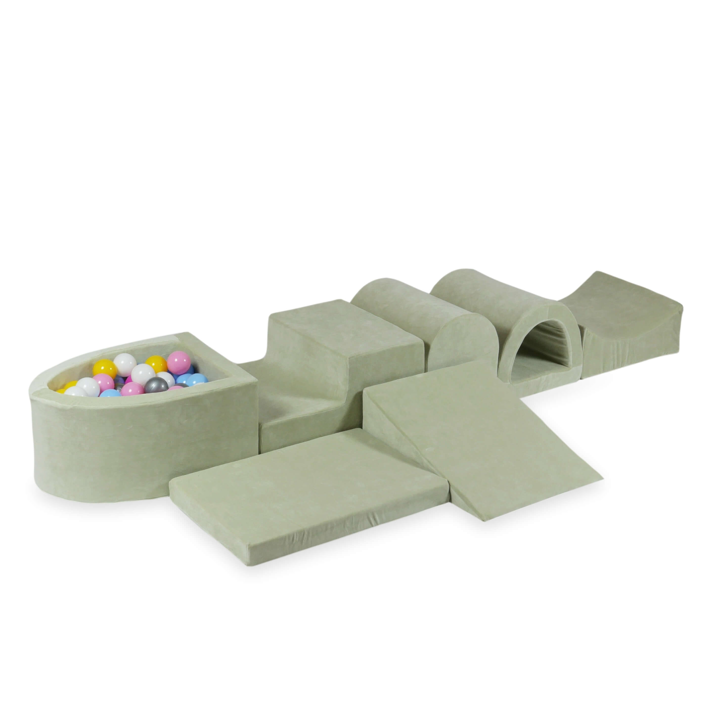 Największy piankowy plac zabaw z basenem micro Velvet Soft pistacjowy + 100 piłek