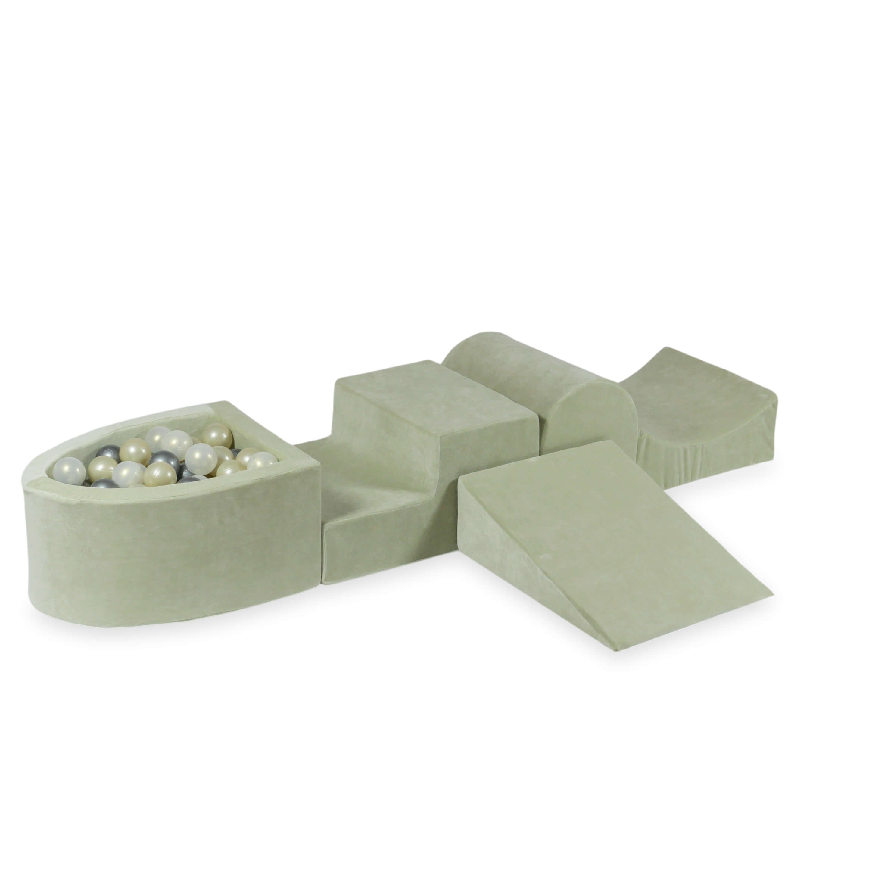 Piankowy plac zabaw z górką i basenem micro Velvet Soft pistacjowy + 100 piłek