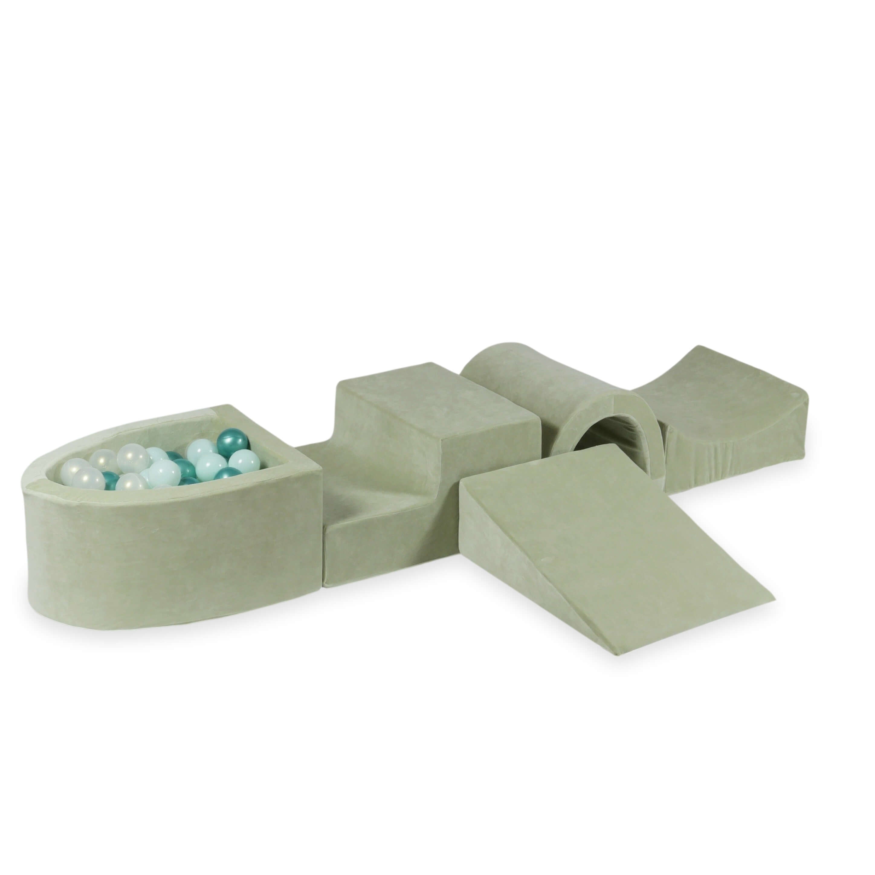 Piankowy plac zabaw z mostem i basenem micro Velvet Soft pistacjowy + 100 piłek