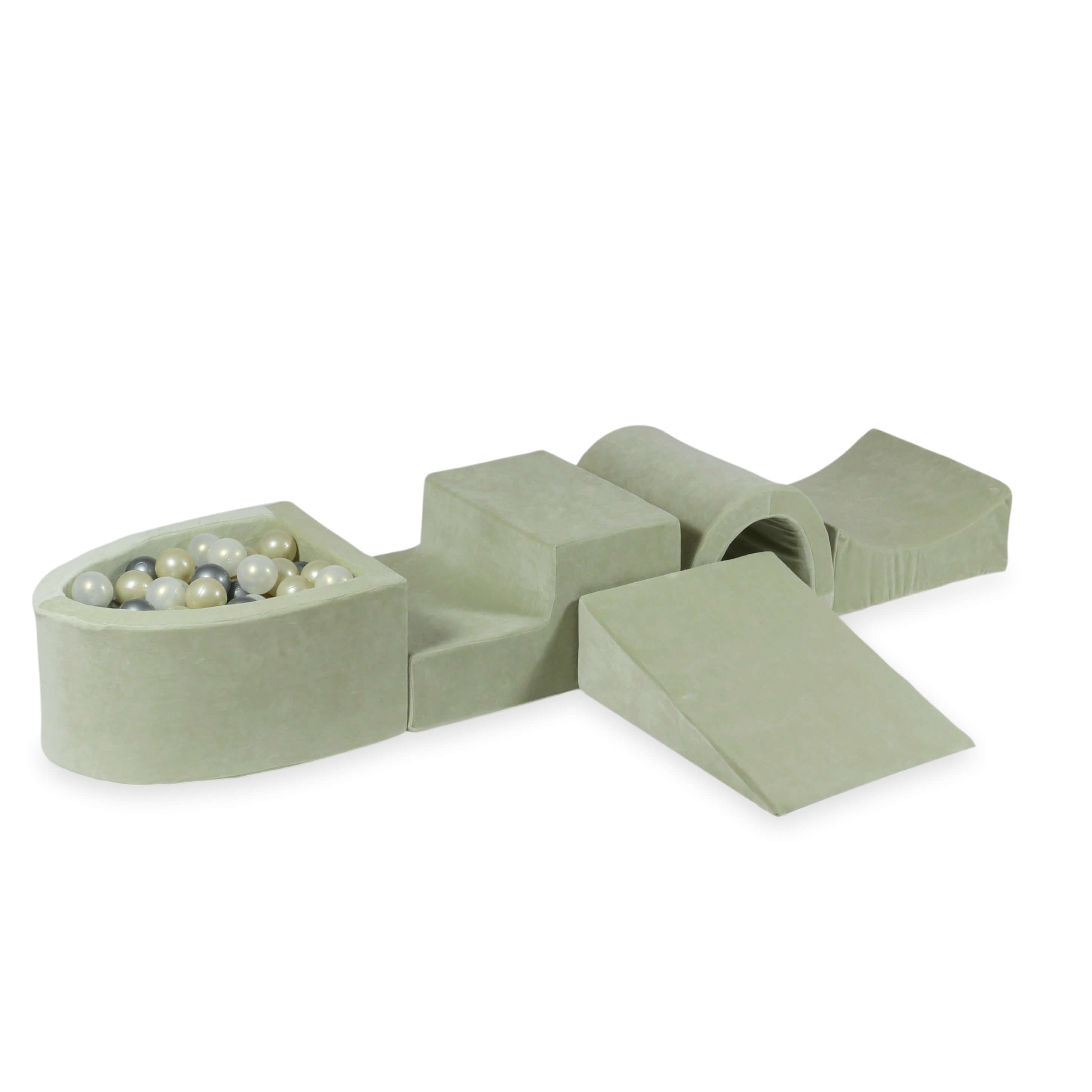 Piankowy plac zabaw z mostem i basenem micro Velvet Soft pistacjowy + 100 piłek
