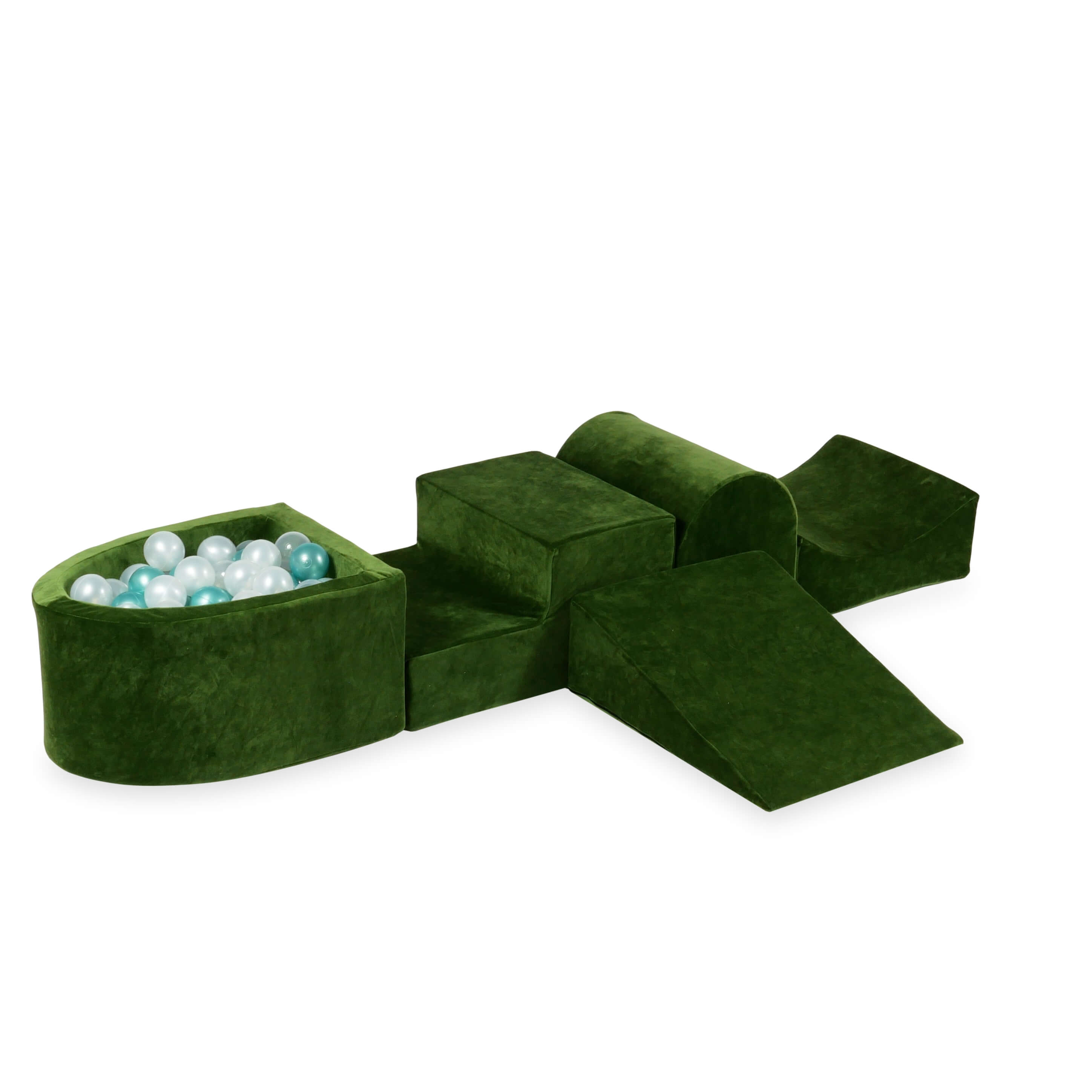 Piankowy plac zabaw z górką i basenem micro Velvet Soft oliwkowy + 100 piłek