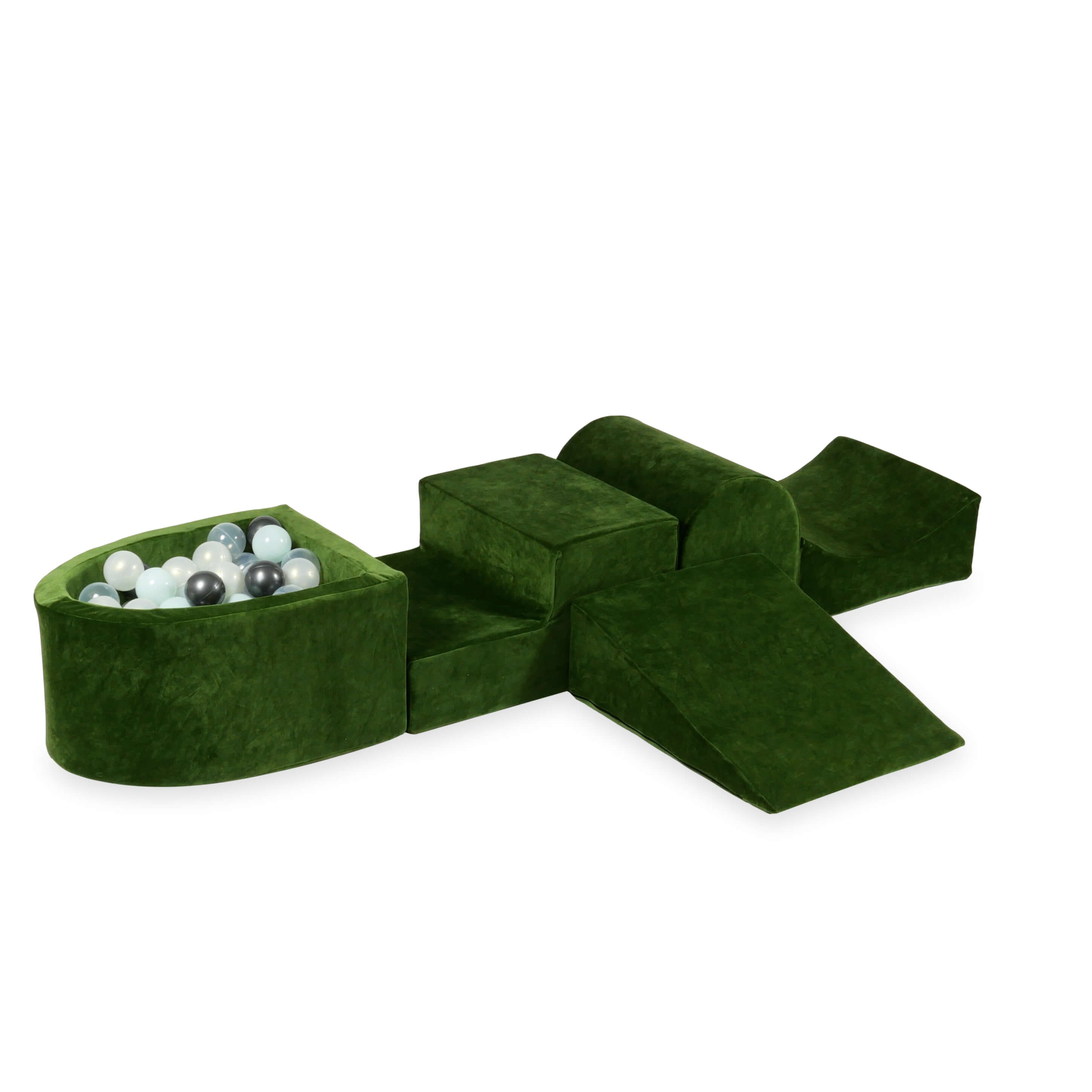 Piankowy plac zabaw z górką i basenem micro Velvet Soft oliwkowy + 100 piłek