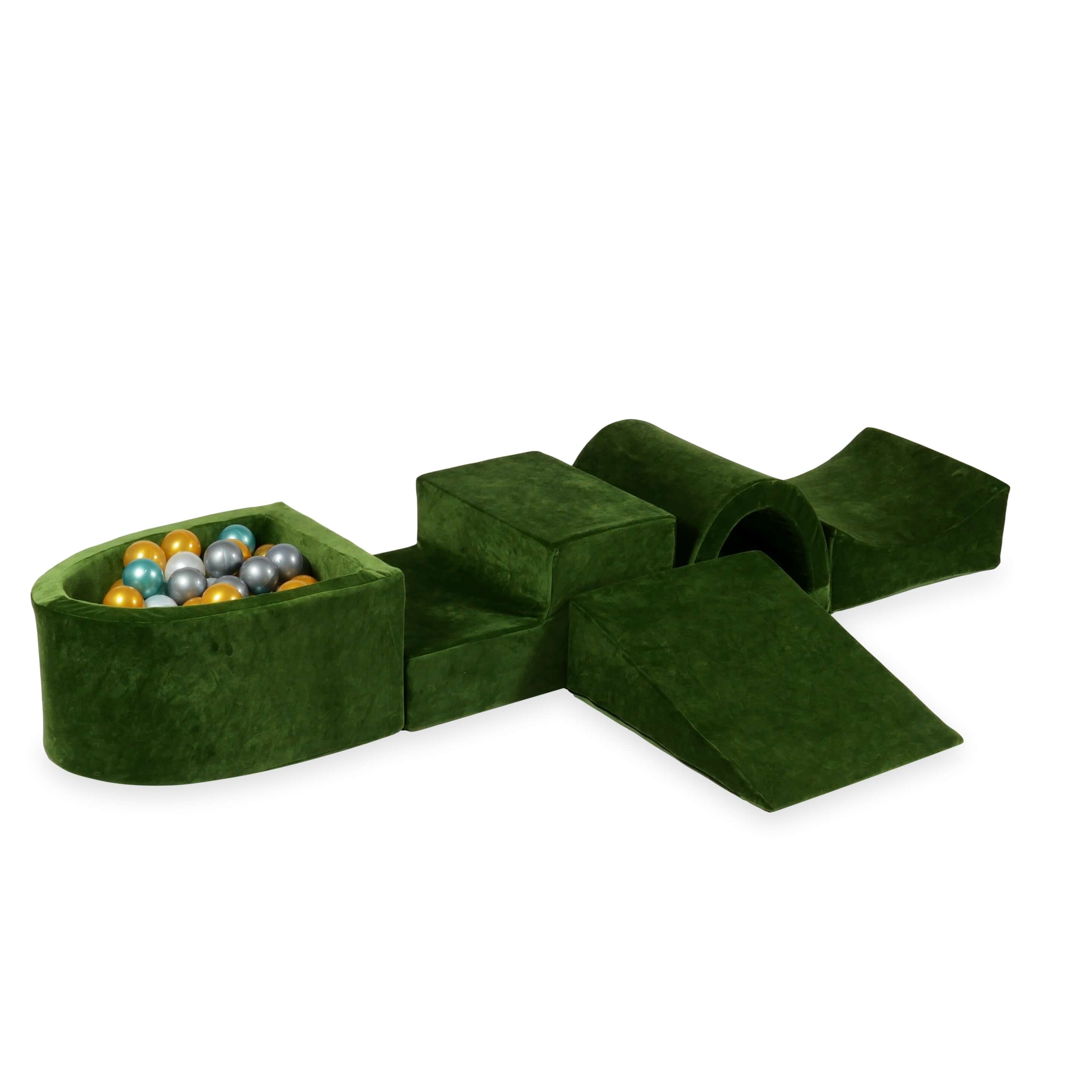 Piankowy plac zabaw z mostem i basenem micro Velvet Soft oliwkowy + 100 piłek