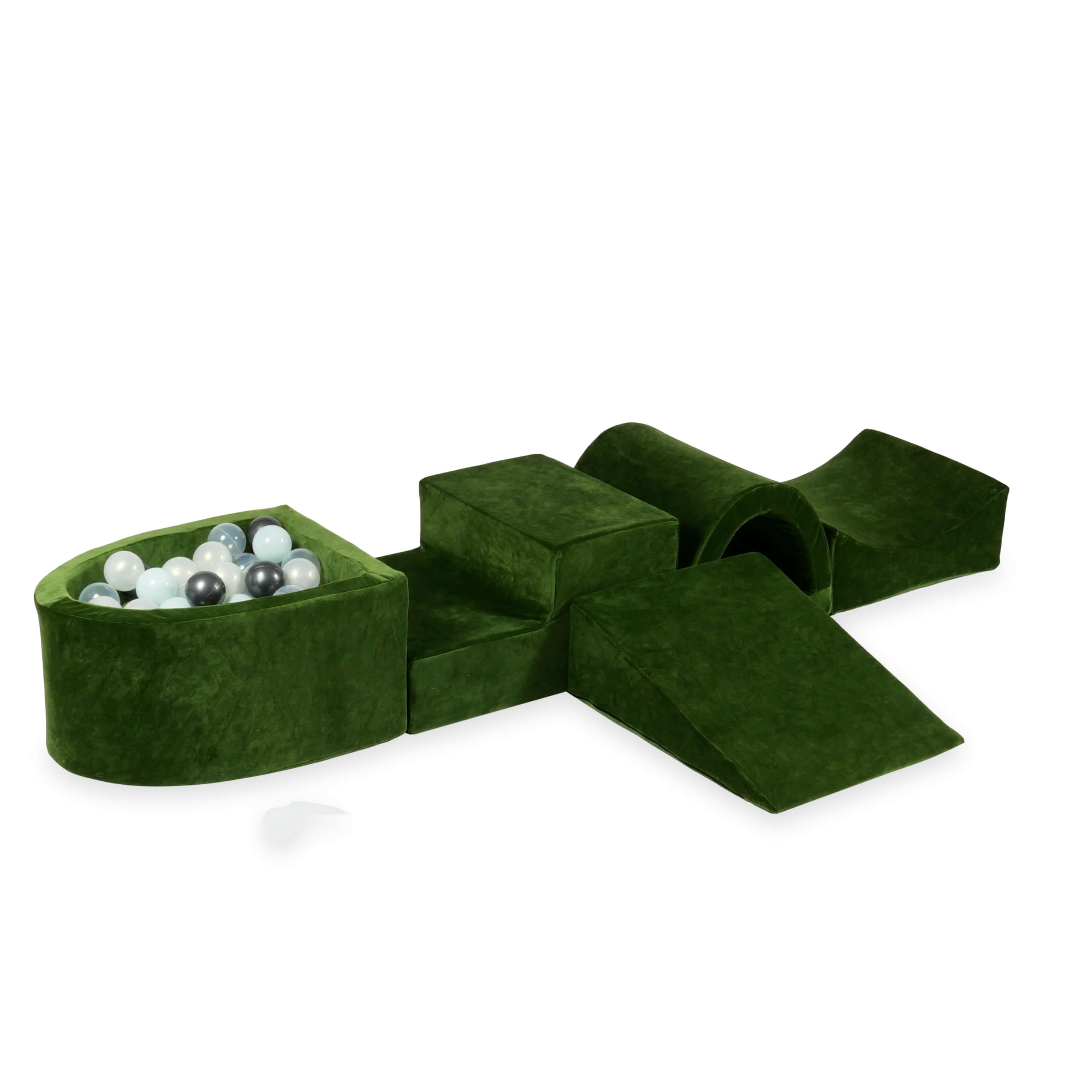 Piankowy plac zabaw z mostem i basenem micro Velvet Soft oliwkowy + 100 piłek