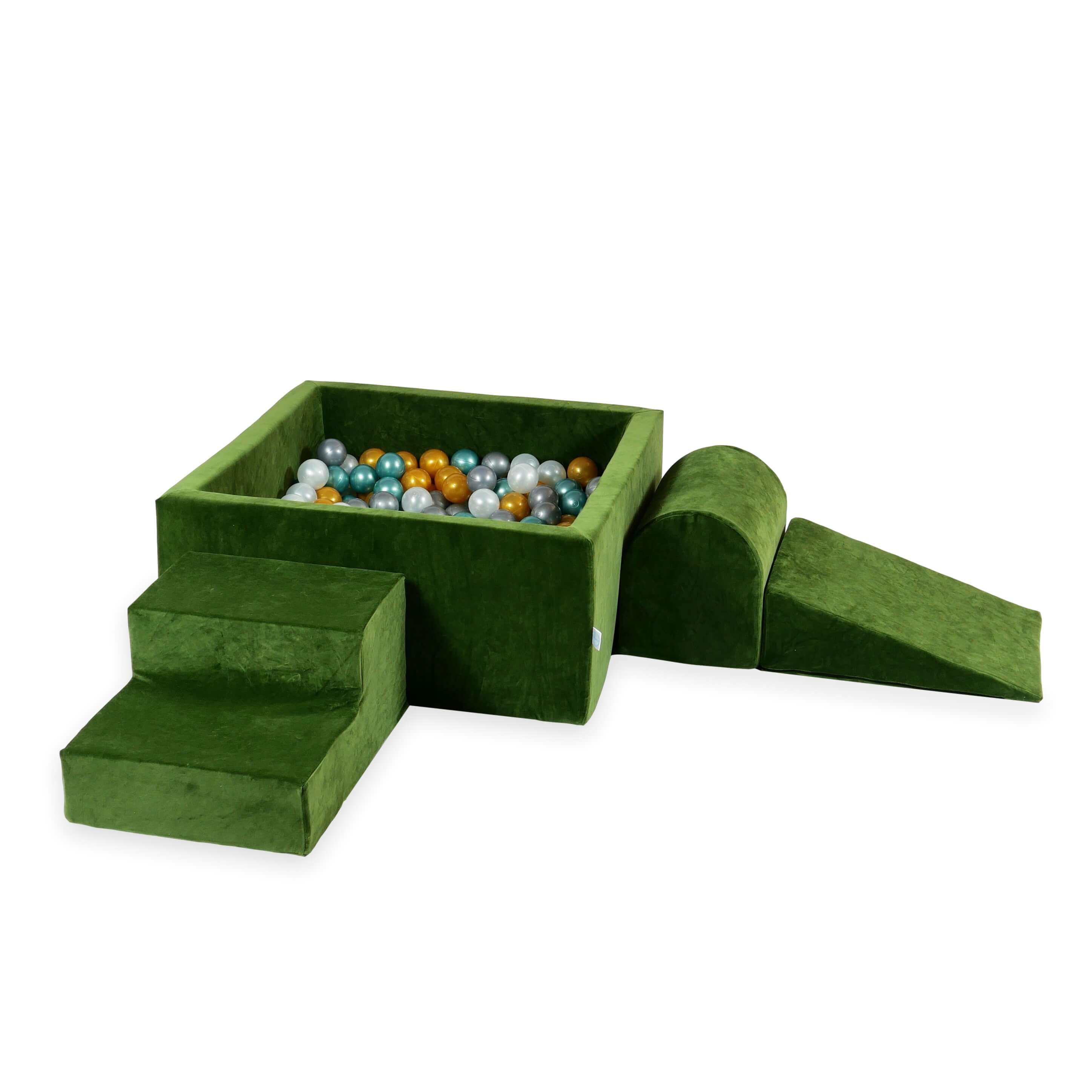 Piankowy plac zabaw z kwadratowym basenem 90x90x40 Velvet Soft oliwkowy + 400 piłek