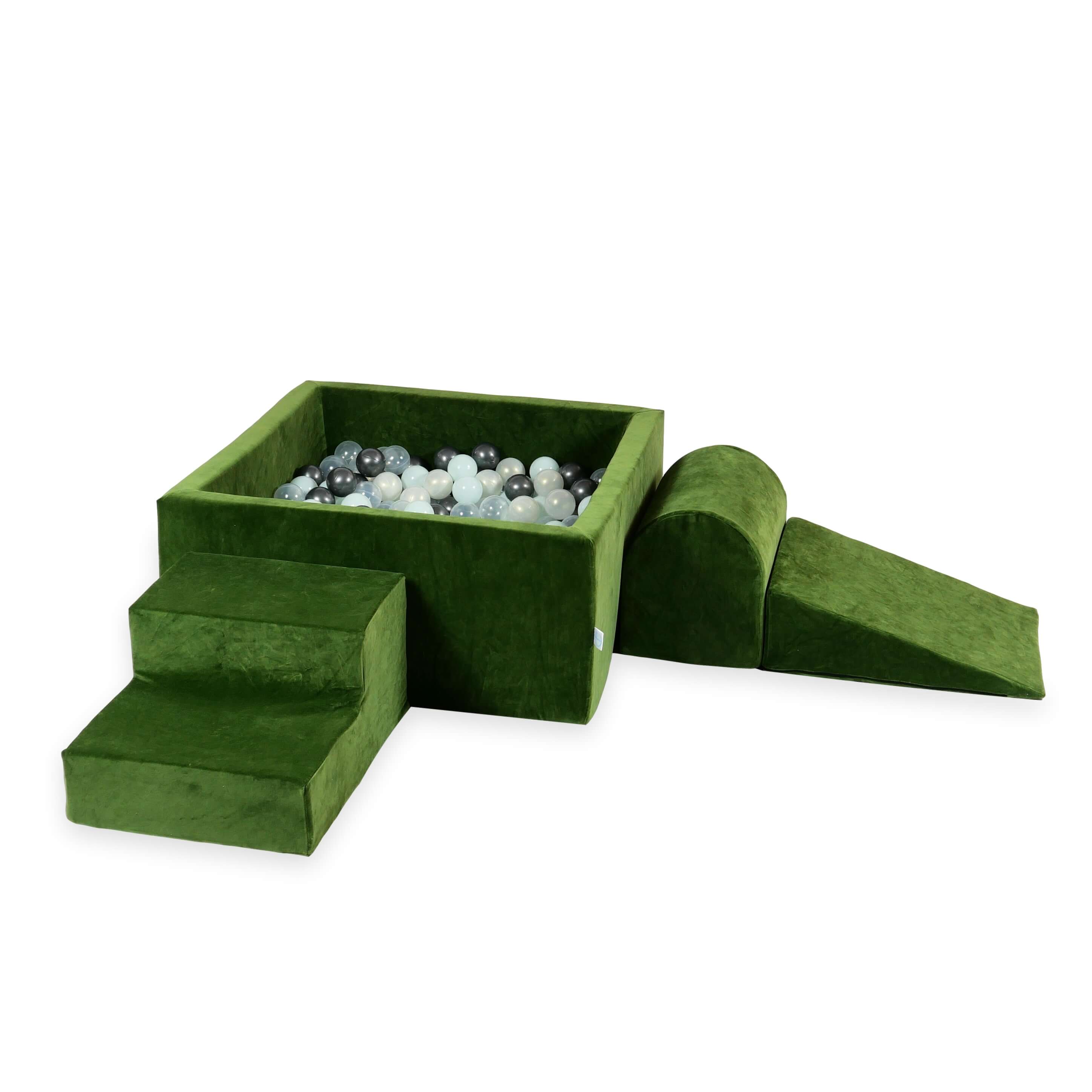 Piankowy plac zabaw z kwadratowym basenem 90x90x40 Velvet Soft oliwkowy + 400 piłek