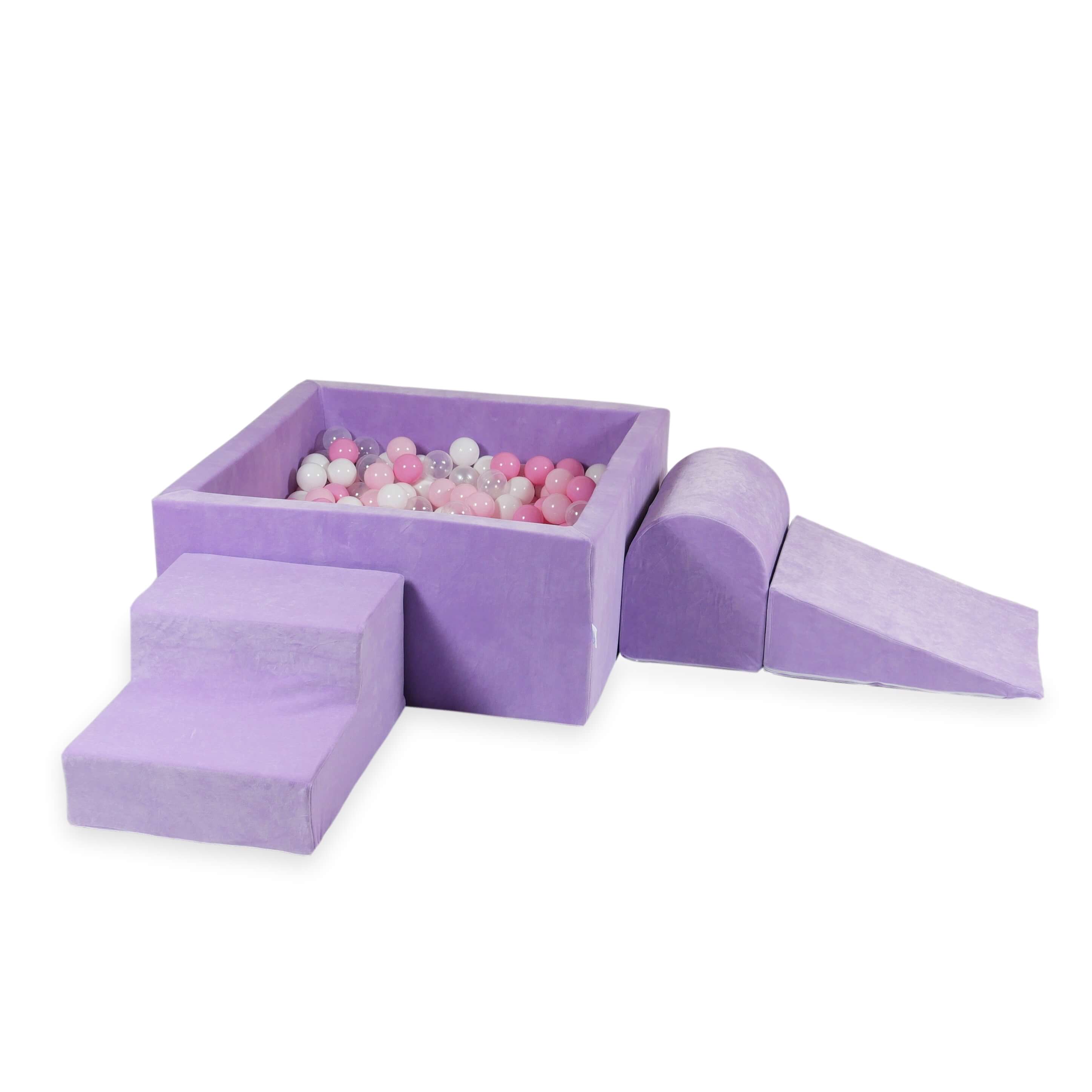 Piankowy plac zabaw z kwadratowym basenem 90x90x40 Velvet Soft fioletowy + 400 piłek