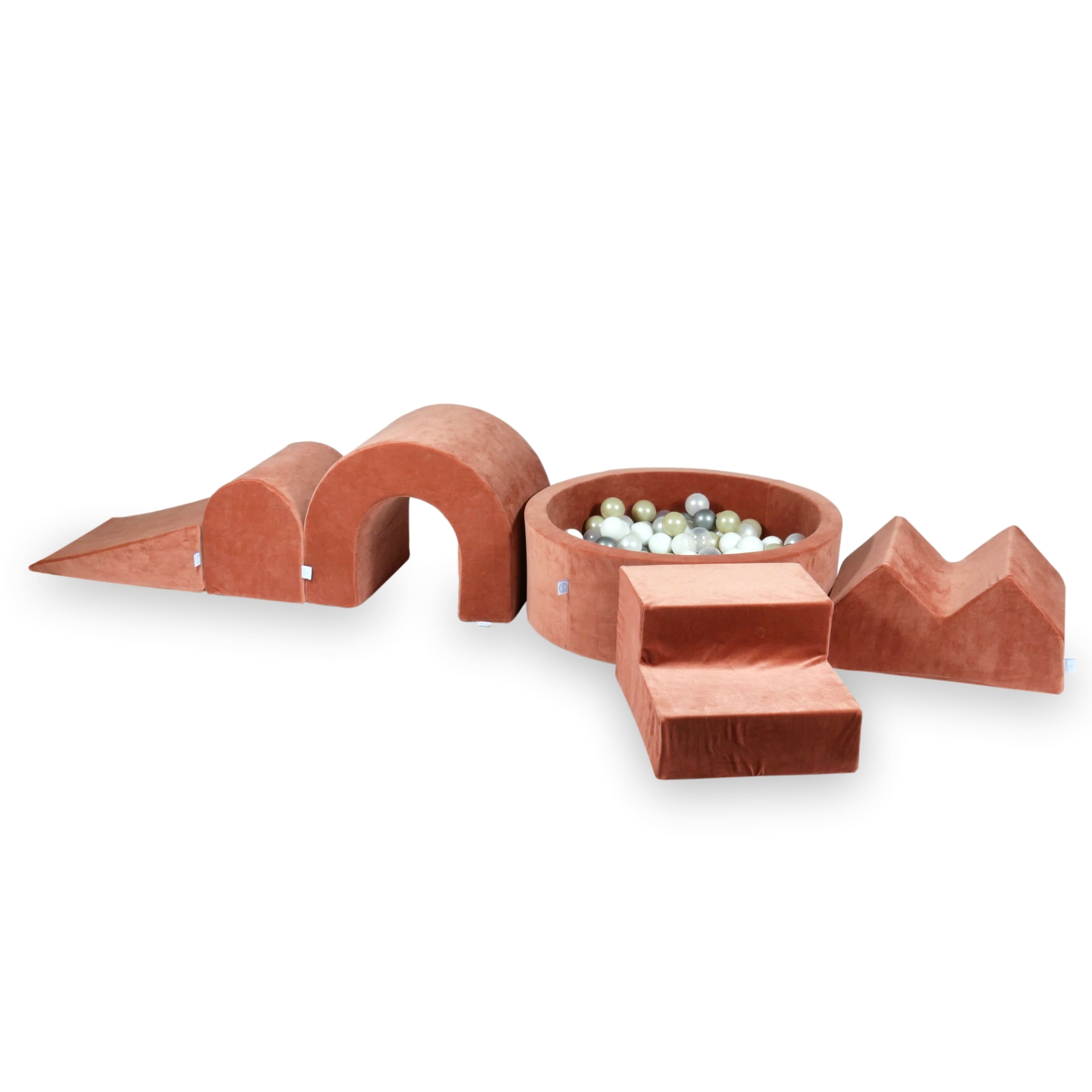 Piankowy plac zabaw z okrągłym basenem 90x30 cm Velvet Soft Canyon Clay + 5 elementów + 200 piłek