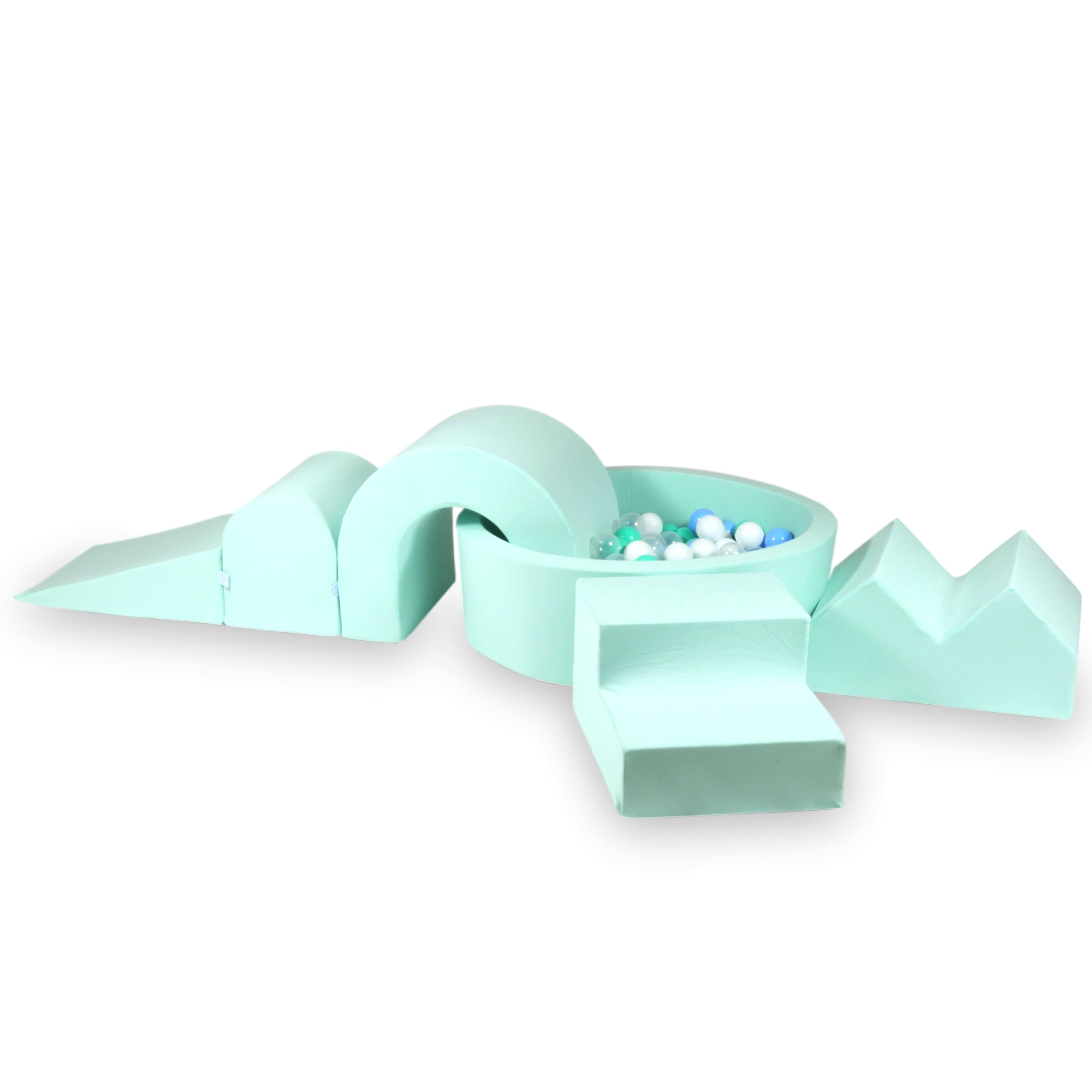 Piankowy plac zabaw z okrągłym basenem 90x30 cm miętowy + 5 elementów + 200 piłek