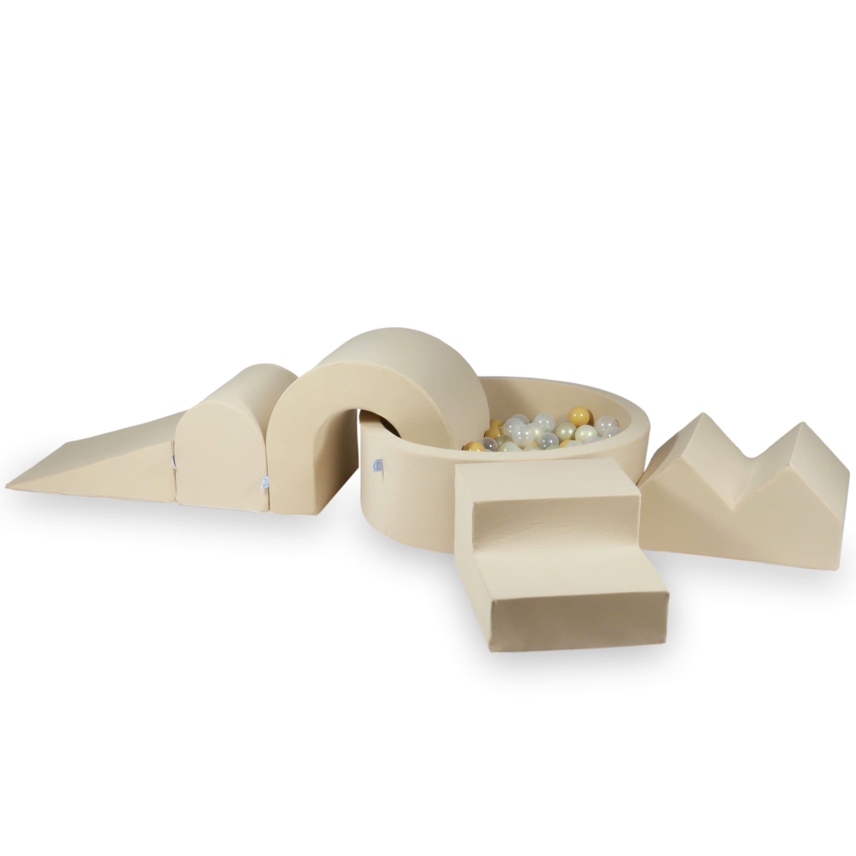 Piankowy plac zabaw z okrągłym basenem 90x30 cm beżowy + 5 elementów + 200 piłek