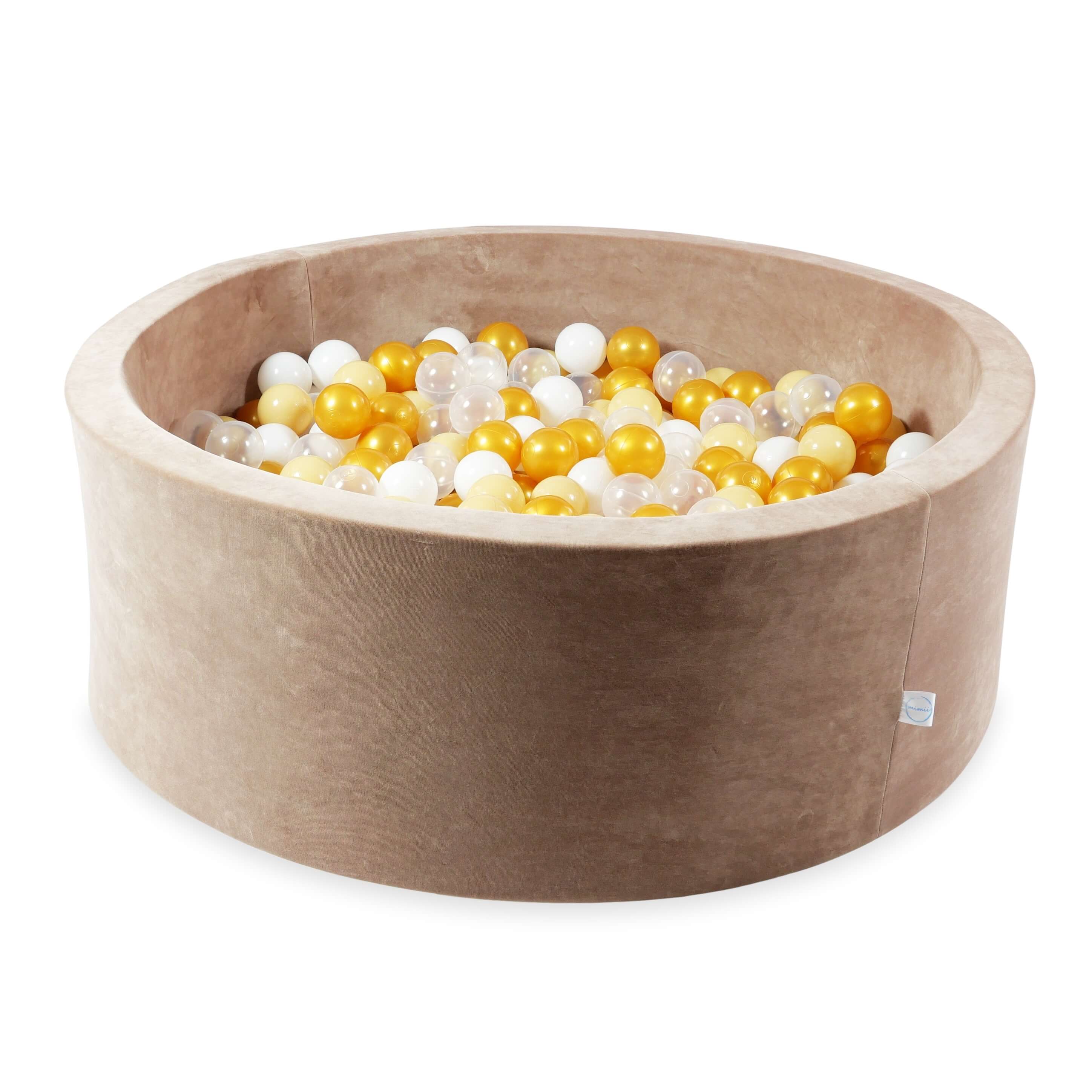 Mimii Bällebad aus Velvet Soft in Braun – rund, 110 × 40 cm, mit 500 Bällen