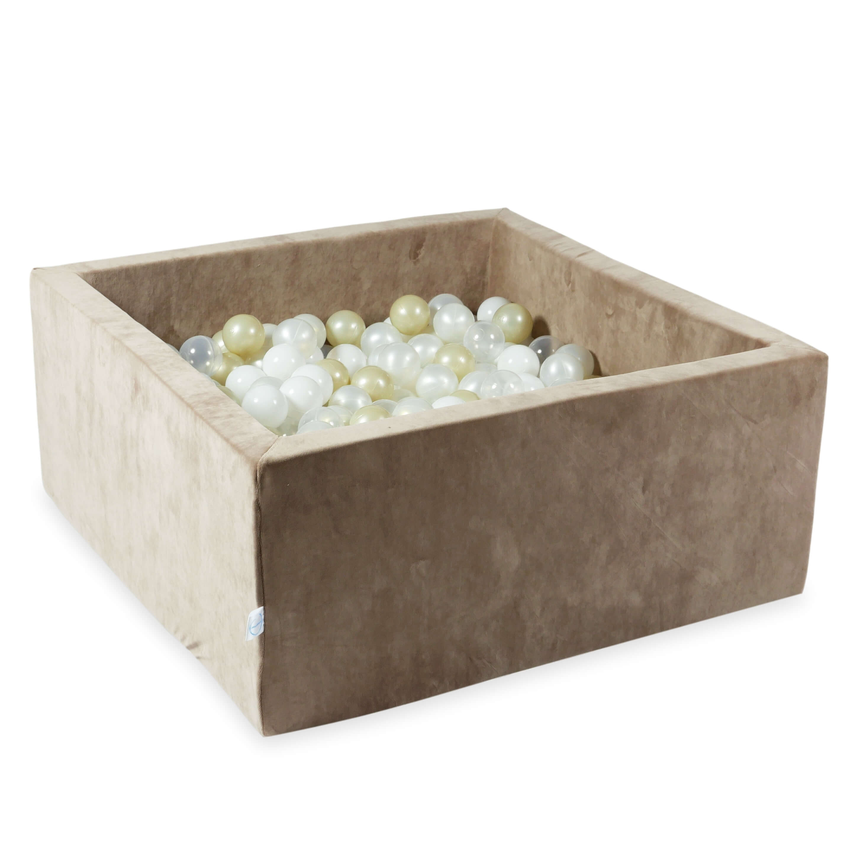 Square ball pit with balls 90 × 90 × 40 cm Velvet Soft brown + 400 balls