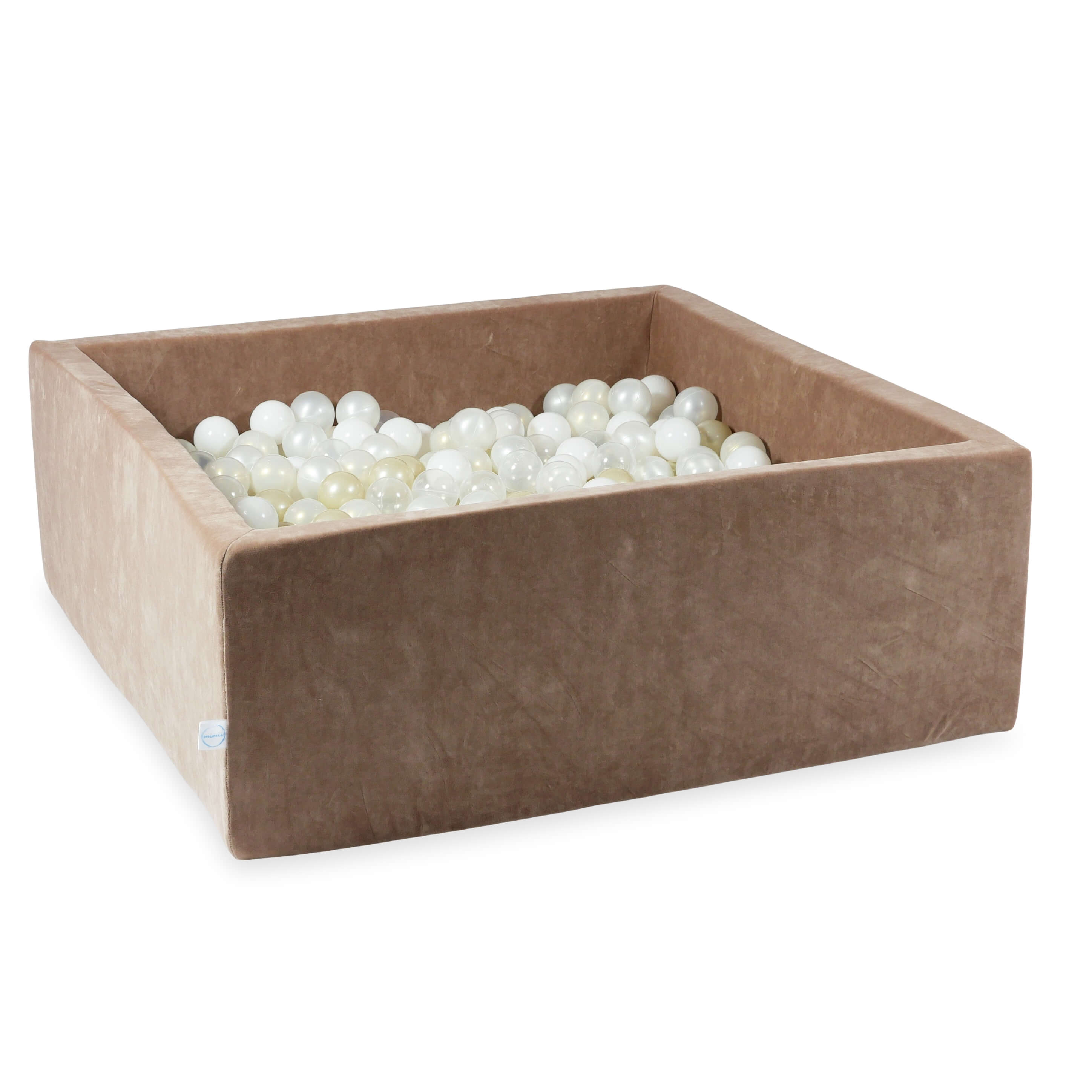 Square ball pit with balls 110 × 110 × 40 cm Velvet Soft brown + 600 balls
